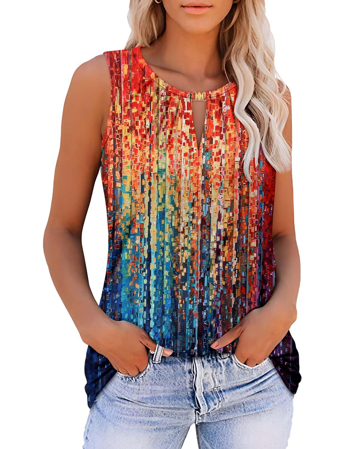 ROSELINLIN Women's Floral Sleeveless Tank Tops - Summer Tunic Tops for Casual Wear, Beach Cover-Up & Vacation Outfits