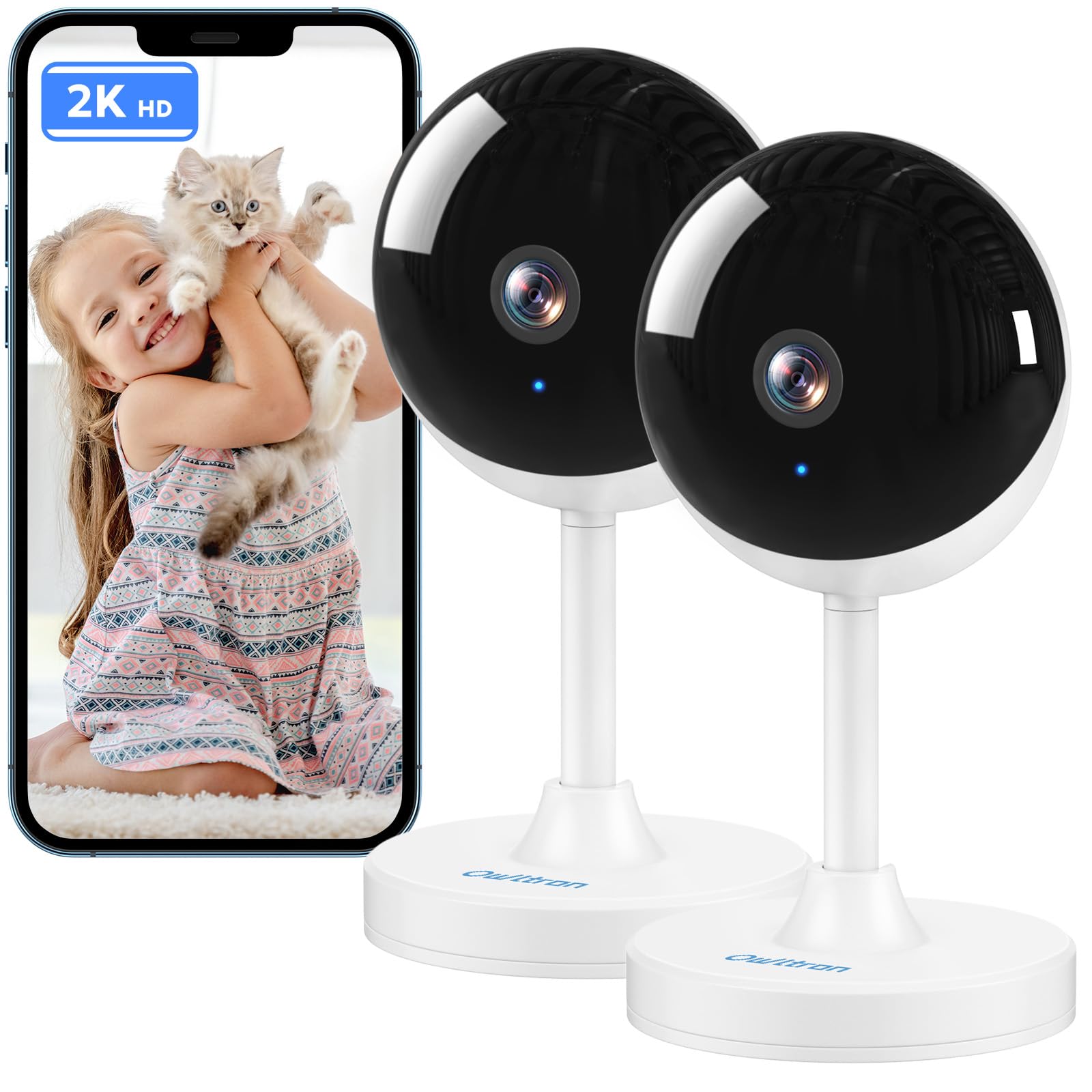 Owltron 2K Indoor Security Camera with Motion Detection, Night Vision & 2-Way Audio - Baby Monitor, Pet Camera & Elder Care - Works with Alexa & App - 2.4GHz WiFi - Perfect for Home, Nursery & Pet Monitoring