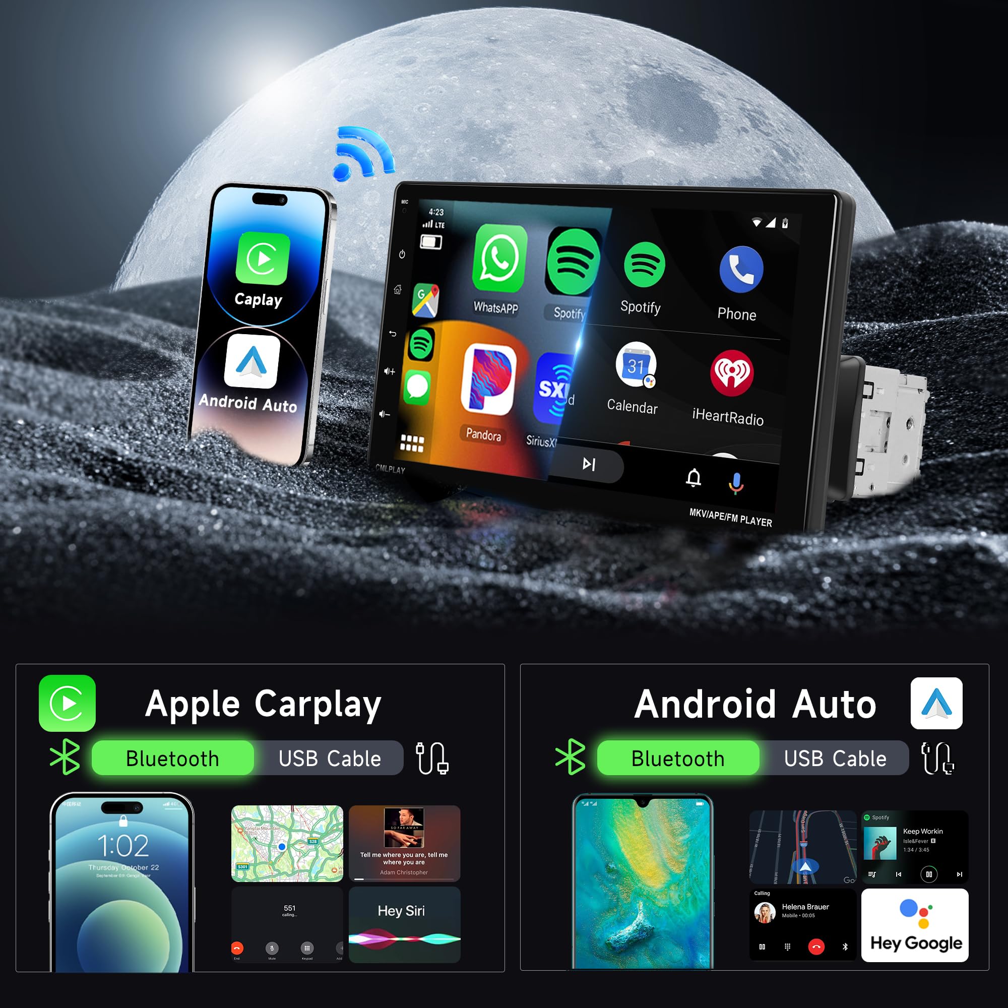 Rimoody 9 Inch Single Din Wireless CarPlay & Android Auto Car Stereo - Bluetooth, FM Radio, Mirror Link, Touch Screen, TF/USB/AUX Input, Backup Camera - Perfect for Commuting & Road Trips