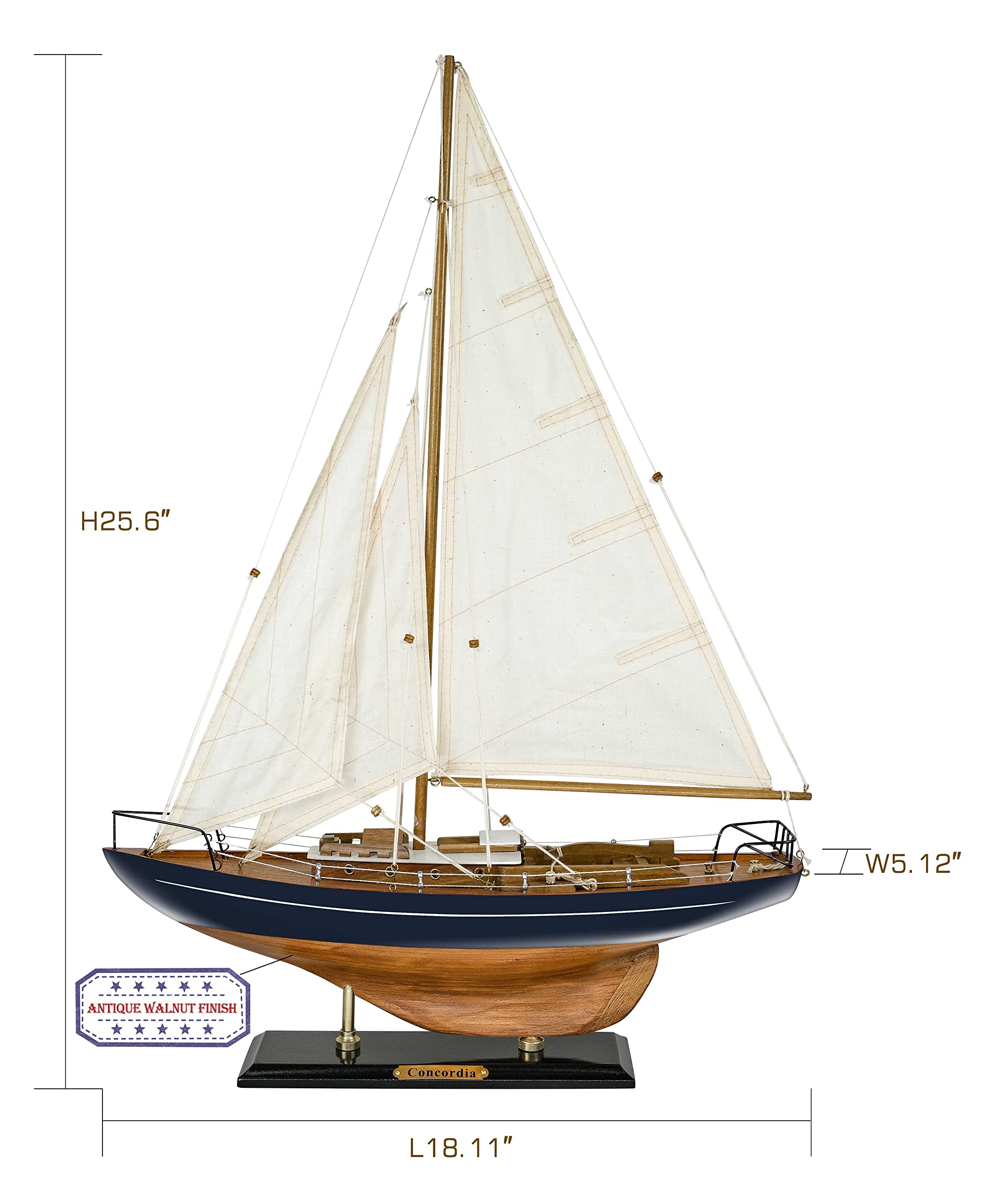 Wooden Sailboat Model Decor - Antique Navy Yacht for Home & Office Display