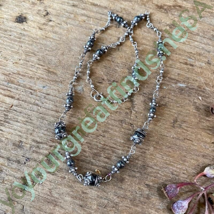Sterling Silver Cannetille Necklace with Hematite Beads - Elegant Jewelry for Women, Gift for Her, Perfect for Parties, Weddings & Special Occasions