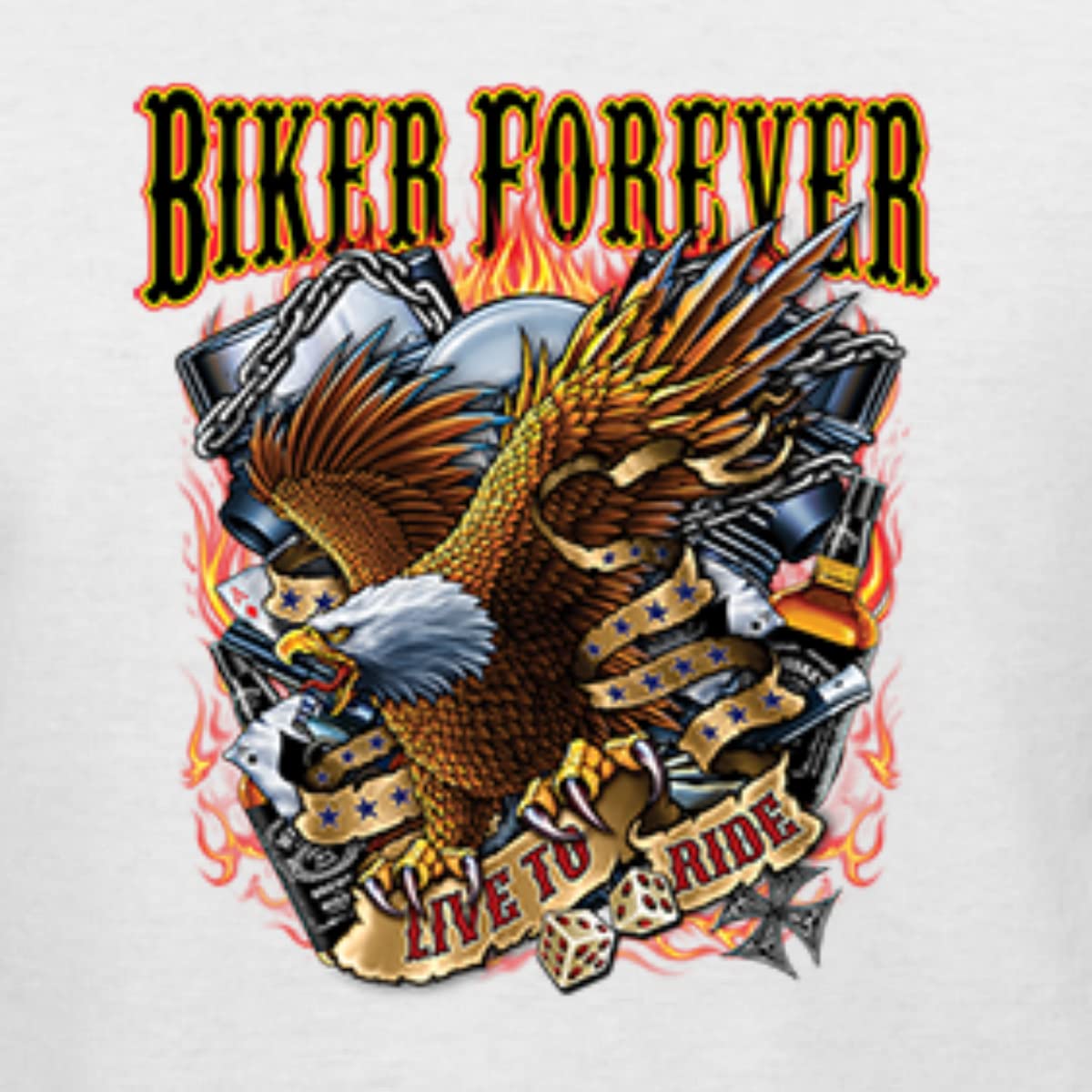 American Eagle Women's Slim Fit Junior Tee - Biker Forever Live to Ride Design for Cars & Trucks | Casual Wear, Motorcycle Enthusiast Gift, Road Trip Outfit