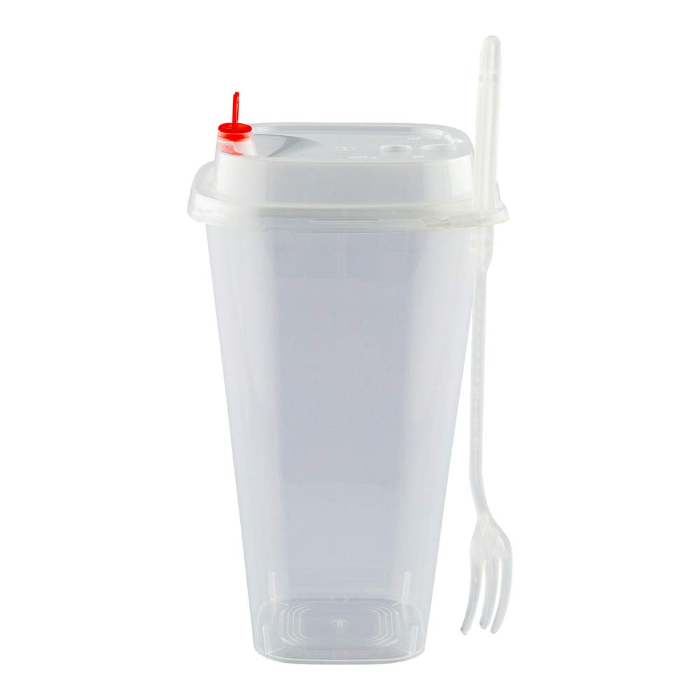 Restaurantware 24oz Clear Plastic Salad Lunch Containers with Lids & Forks - 100 Pack | Includes Sipping Hole with Heart Plug & Straw Slot | Recyclable To-Go Food Containers for Office, Picnics & Meal Prep