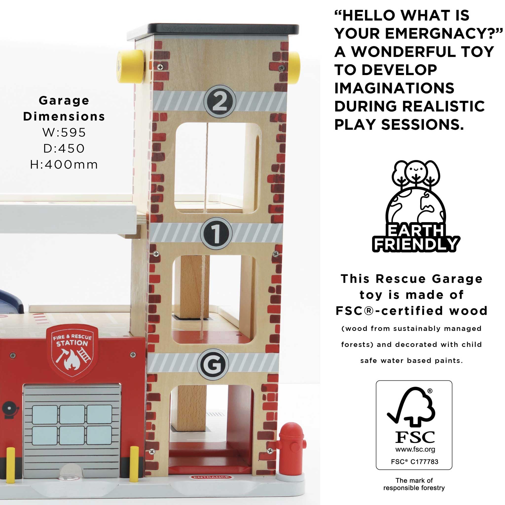 Le Toy Van Wooden 3-Story Fire & Rescue Garage Toy Car Play Set with Vehicles - Pretend Play Toy for Kids Ages 3+ (TV453) - Perfect for Imaginative Play, Firefighter Role-Playing & Early Childhood Development