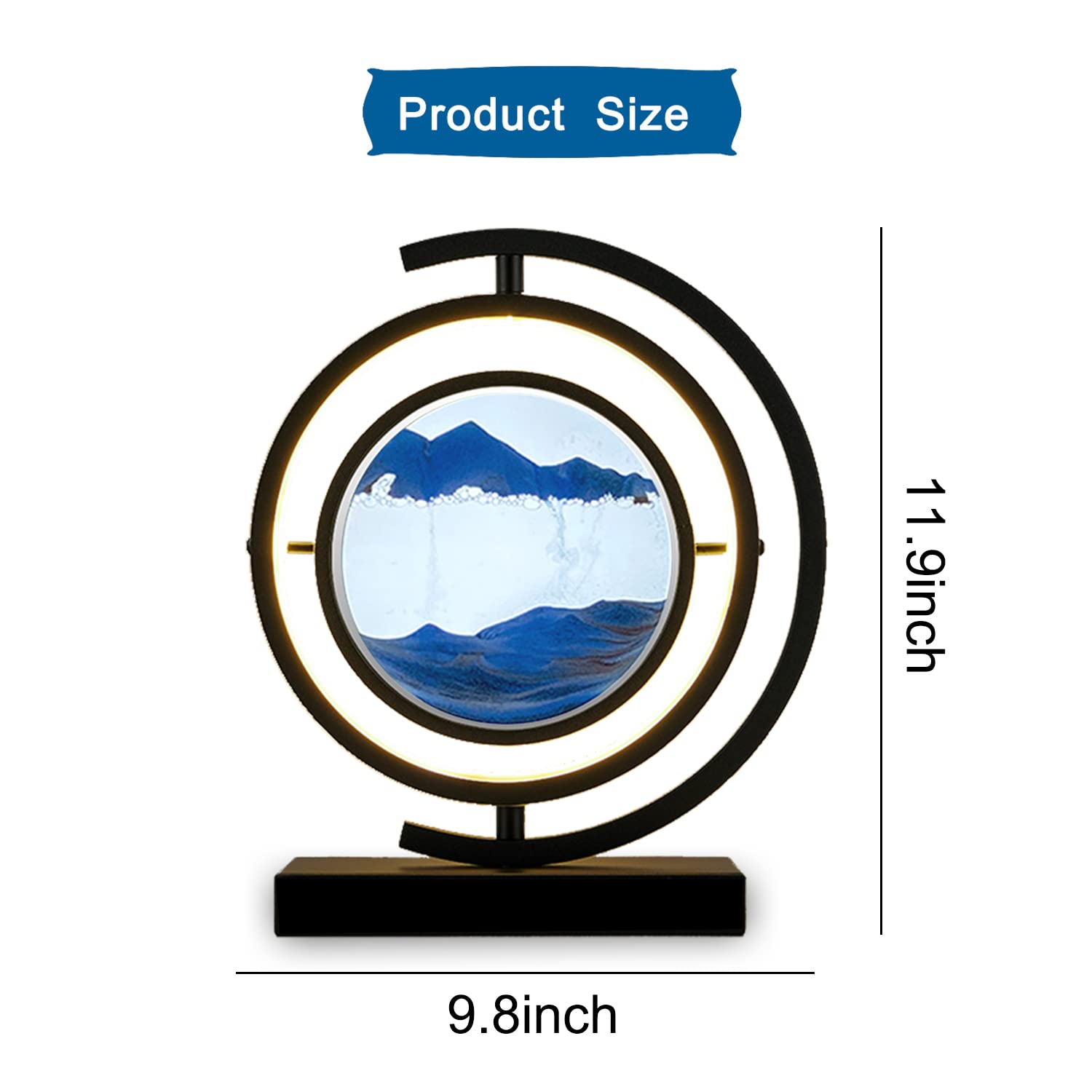 Moving Sand Art Lamp - Dimmable Nightstand Lamp with Remote Control, 3 Brightness Levels, 360° Rotatable, 3500-6500K LED Beads | Sands of Time Decorative Light for Bedroom, Living Room & Office | Perfect for Relaxation, Meditation & Ambient Lighting