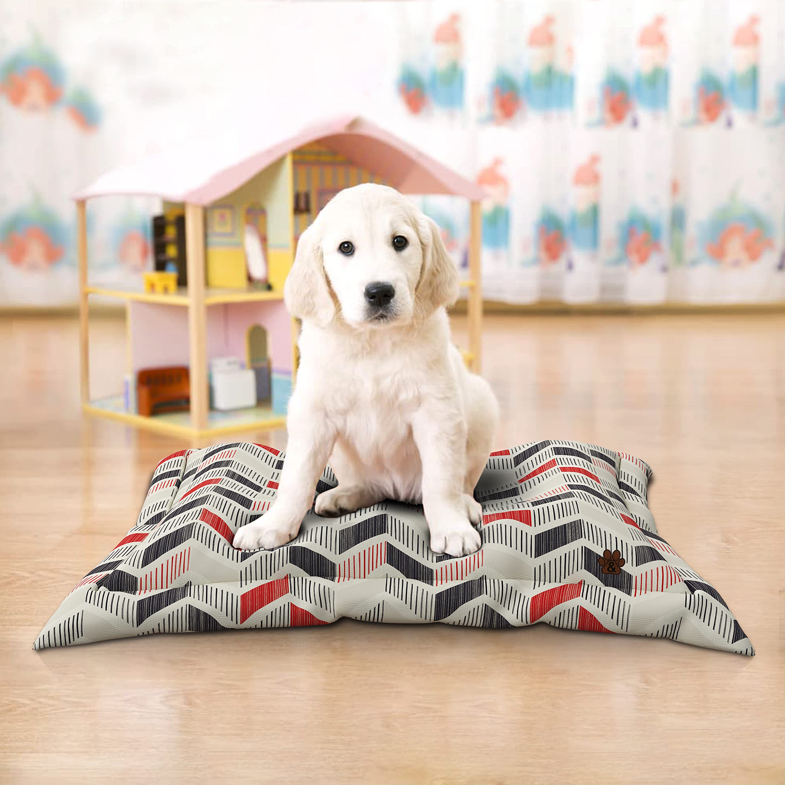 Non-Slip Dog Bed Mat for Large Medium Small Dogs & Cats - Washable Pet Mattress with Anti-Skid Bottom (Pattern 14, Large Size) - Perfect for Crates, Floors & Sofas