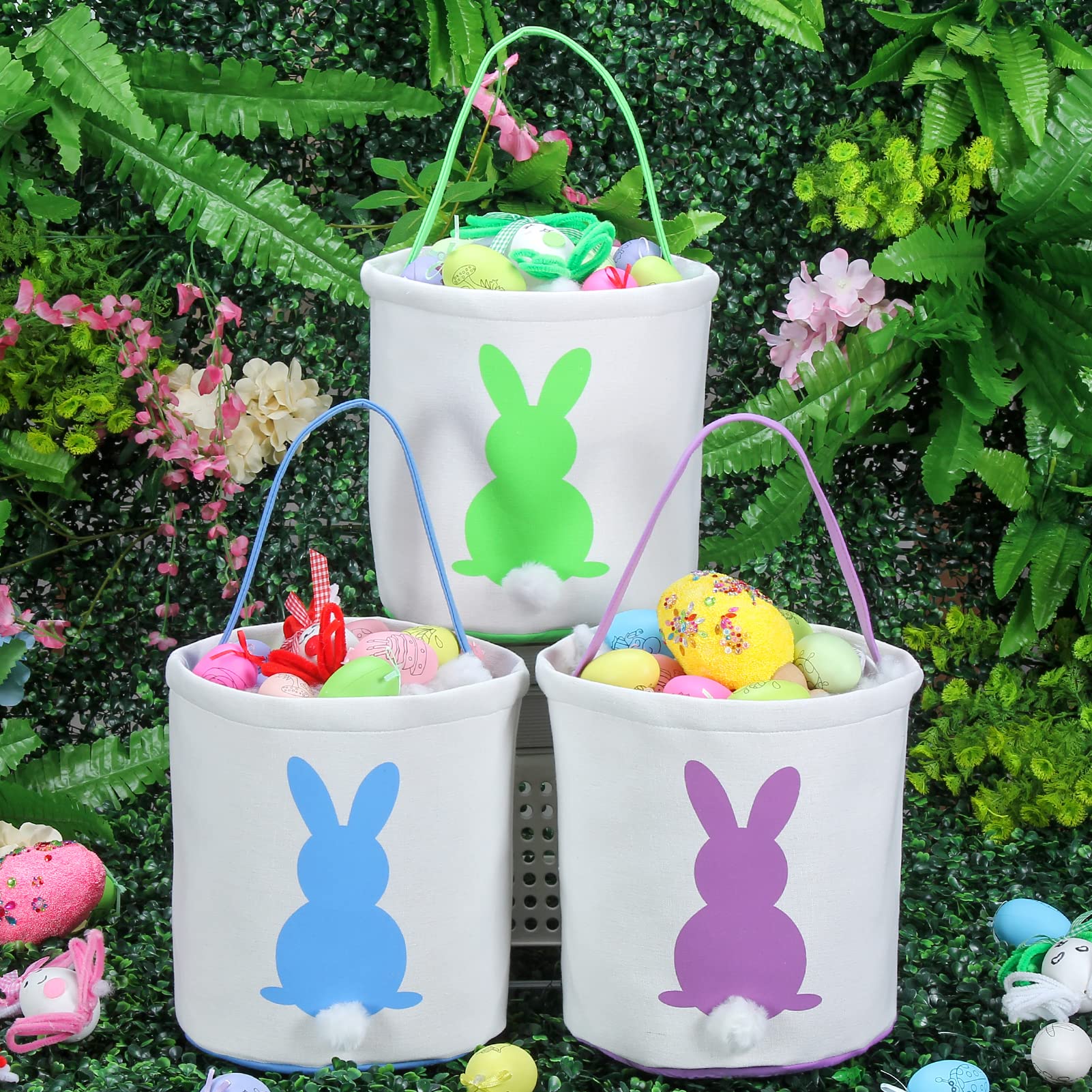 Personalized Easter Bunny Basket - Cotton Canvas Candy Egg Bag with Fluffy Tail, Kids Easter Gift for Egg Hunt & Party Favors | Perfect for Easter Celebrations, Classroom Treats & Spring Decorations
