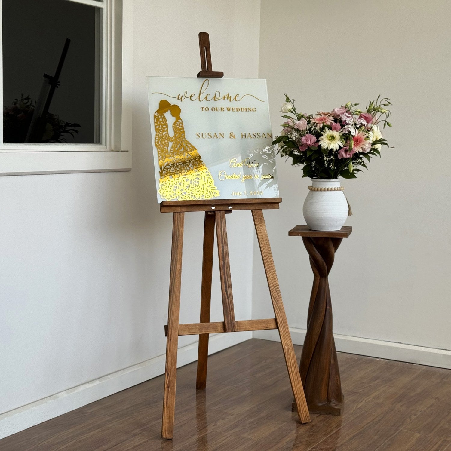 Islamic Wedding Sign - Surah Nebe 8 'We Created You in Pairs' Glass Nikkah Mirror for Muslim Marriage Ceremony & Home Decor