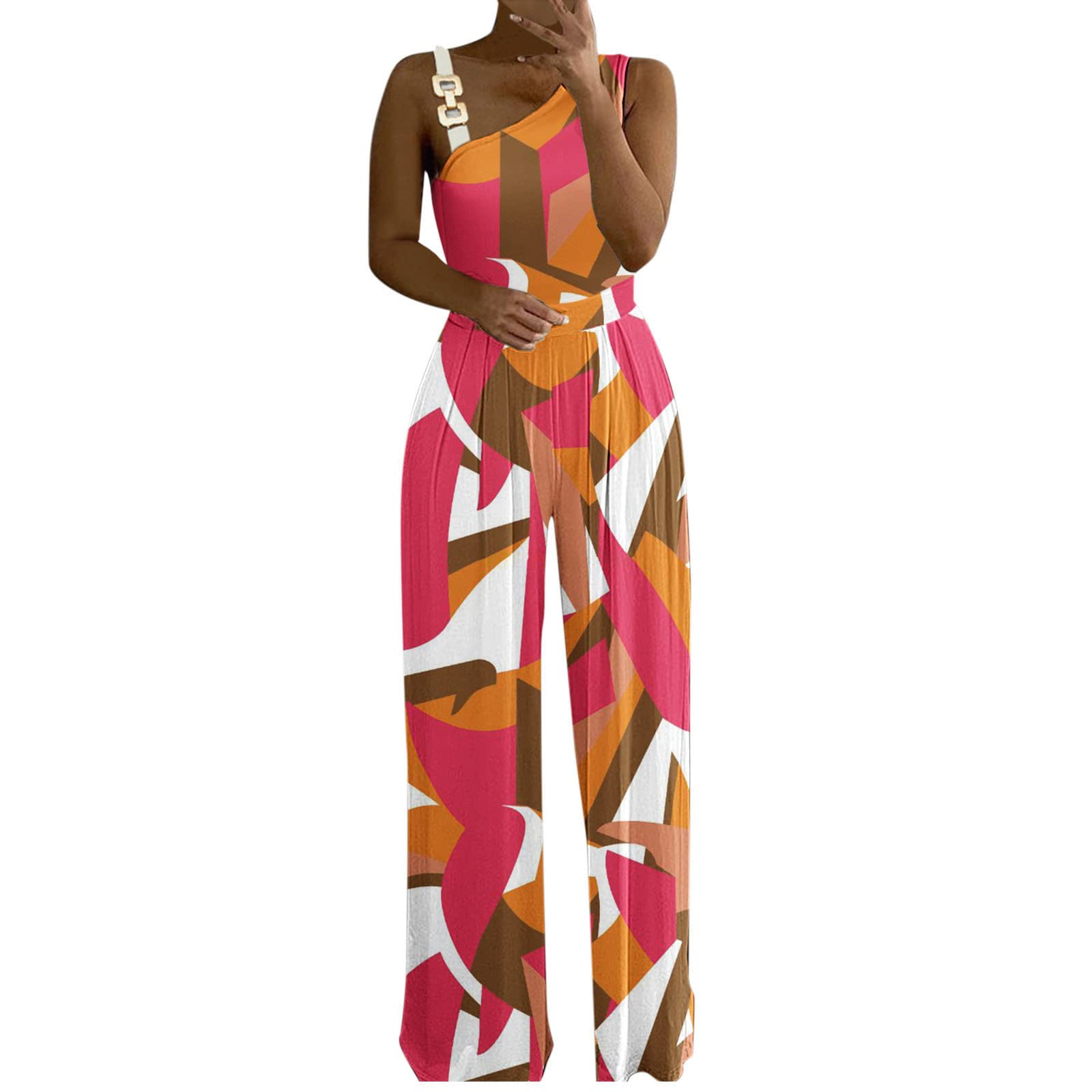 WNVMWI Women's Sexy Tank Top Romper with Metal Buttons - High Waist Wide Leg Jumpsuit in Solid Colors | Casual Summer Outfit, Beach Wear, Night Out Dress