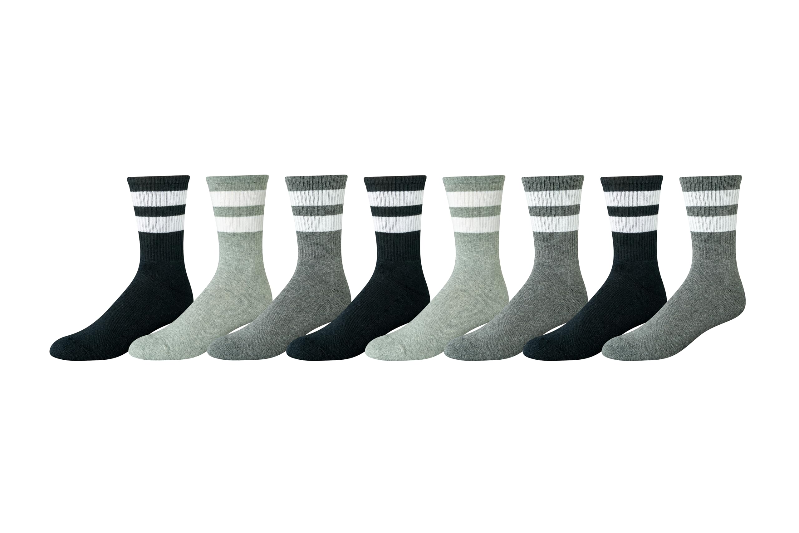 Amazon Essentials Men's Retro Stripe Crew Socks - 8 Pairs Pack, Comfortable Cotton Blend for Casual & Athletic Wear - Perfect for Everyday Use, Sports, and Office Outfits