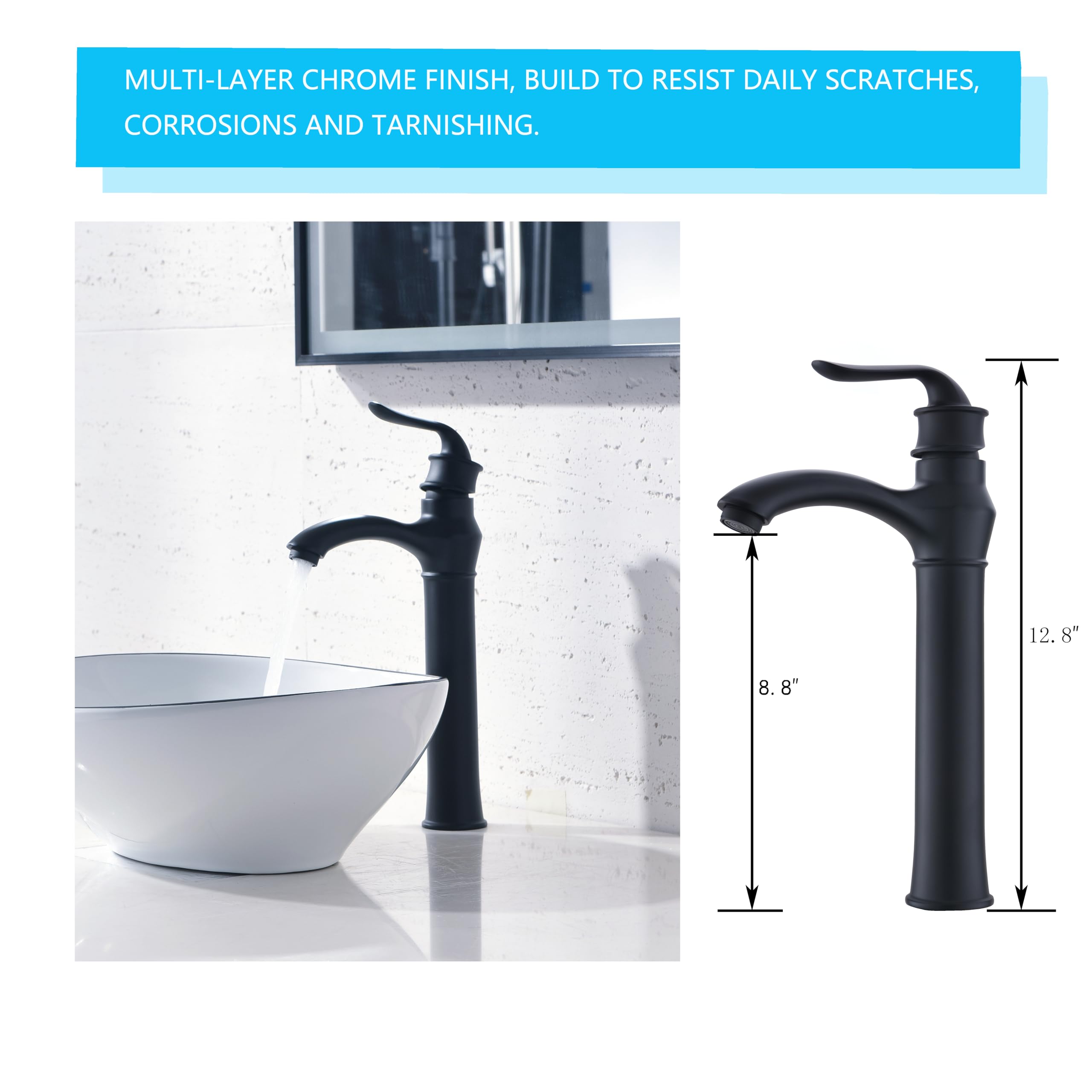 16x13 Inch White Porcelain Ceramic Oval Bathroom Vessel Sink with Faucet & Drain Combo - Above Counter Modern Vanity Basin Washing Bowl Set (White with Black Edge) for Bathroom, Powder Room & Guest Washroom Decor