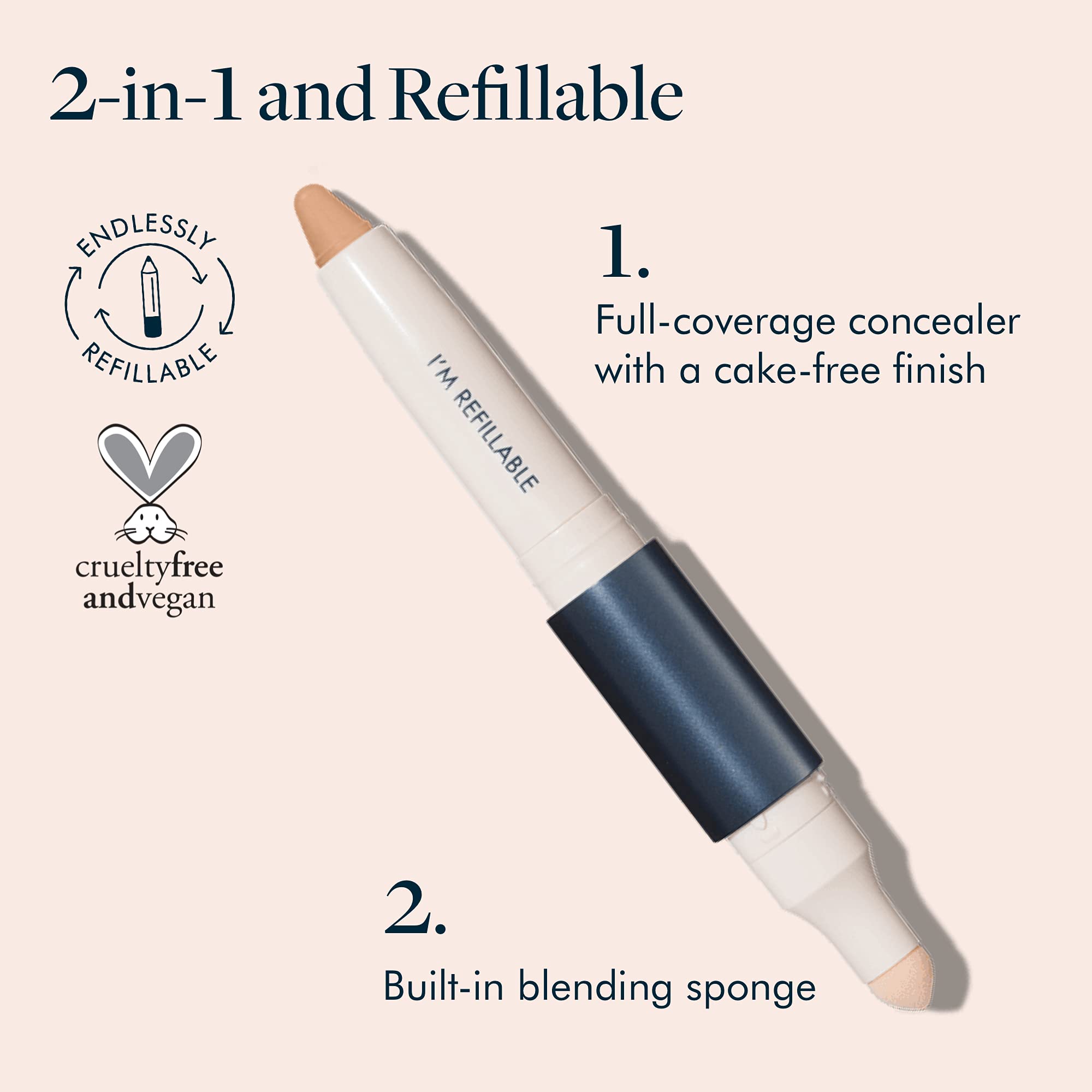 Trestique Refillable Concealer Crayon with Built-In Blending Sponge | Vegan, Clean Beauty Under Eye Concealer | Perfect for Dark Circles & Blemishes | Travel-Friendly & Sustainable Makeup Essential