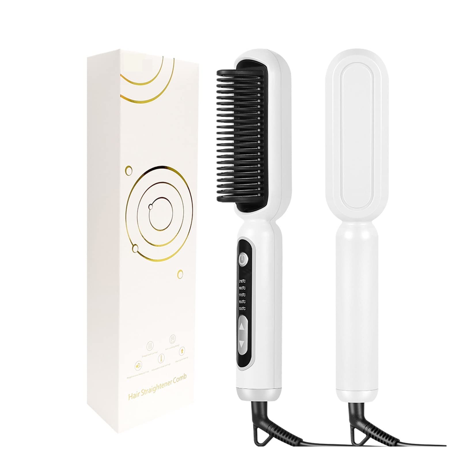 HUACHEN-LS Anti-Scald Hair Straightener Brush with Negative Ion Technology - Professional Hot Comb Straightener for Wigs & Natural Hair Styling Tools (White, 1 Count) - Perfect for Salon, Home Use & Travel Styling
