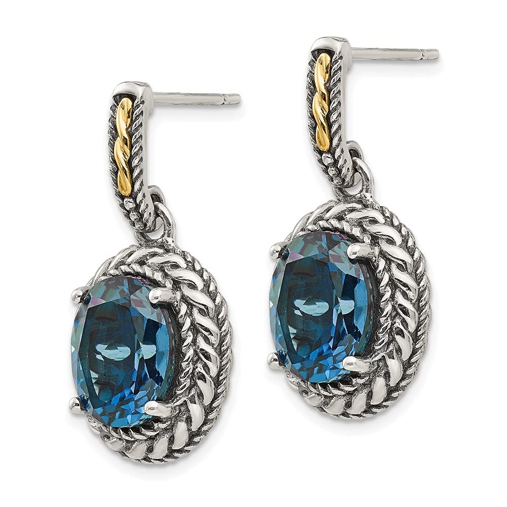 Diamond2Deal 925 Sterling Silver 14k White Gold London Blue Topaz Earrings for Women - 1.18 Inch Length, 0.59 Inch Width - Elegant Dangle Earrings for Wedding, Party & Special Occasions