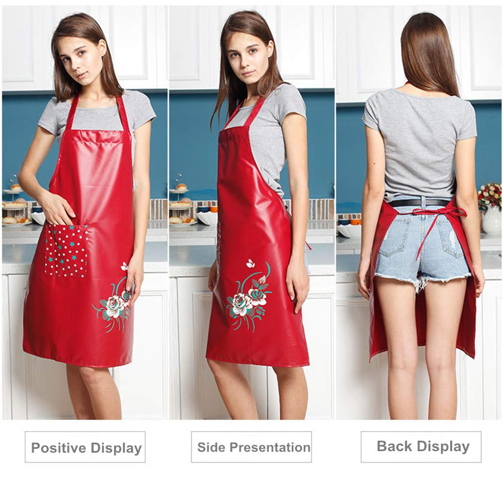 Waterproof & Oil-Resistant PU Apron for Women - Adjustable with Pockets - Ideal for Cooking, Baking, Washing & Kitchen Chores