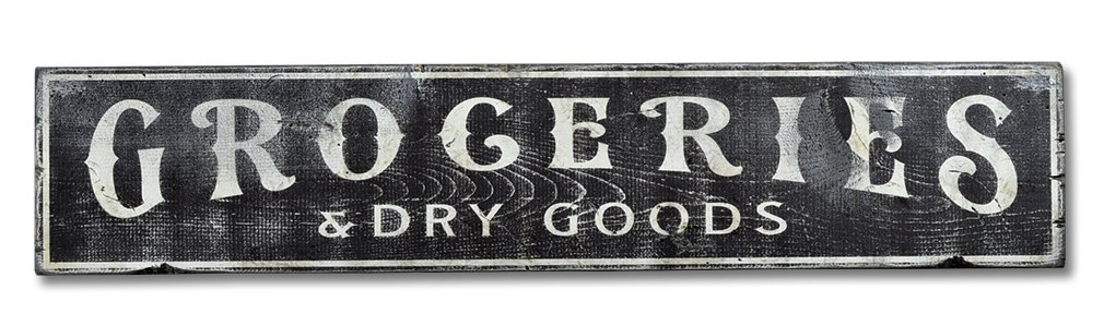 Distressed Wooden Sign for Groceries & Dry Goods - 9.25x48 Inches - Rustic Kitchen Decor