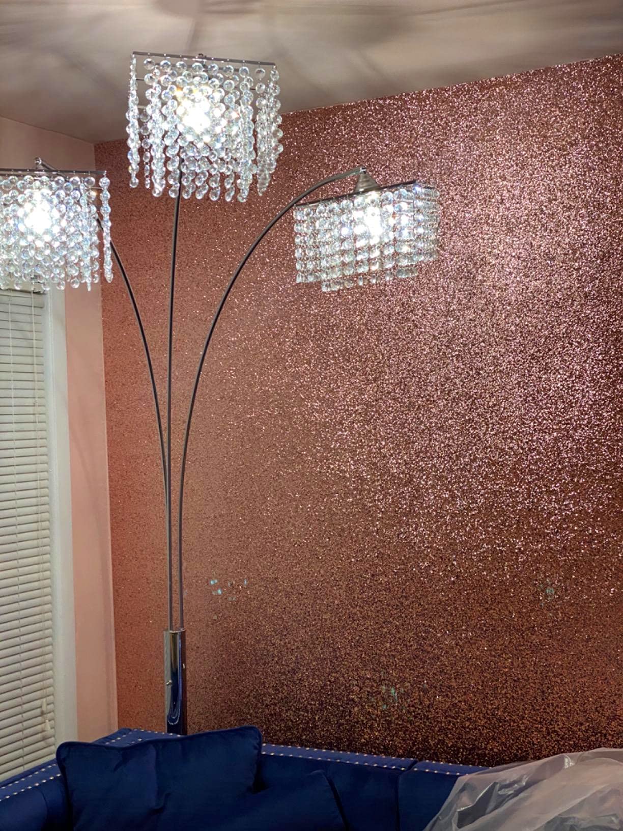 Self-Adhesive Rose Gold Chunky Glitter Wallpaper - Sparkle Peel & Stick Wallpaper for Walls, Bedroom, Living Room, DIY Home Decor (17.4in x 16.4ft, Metallic Rose Gold)