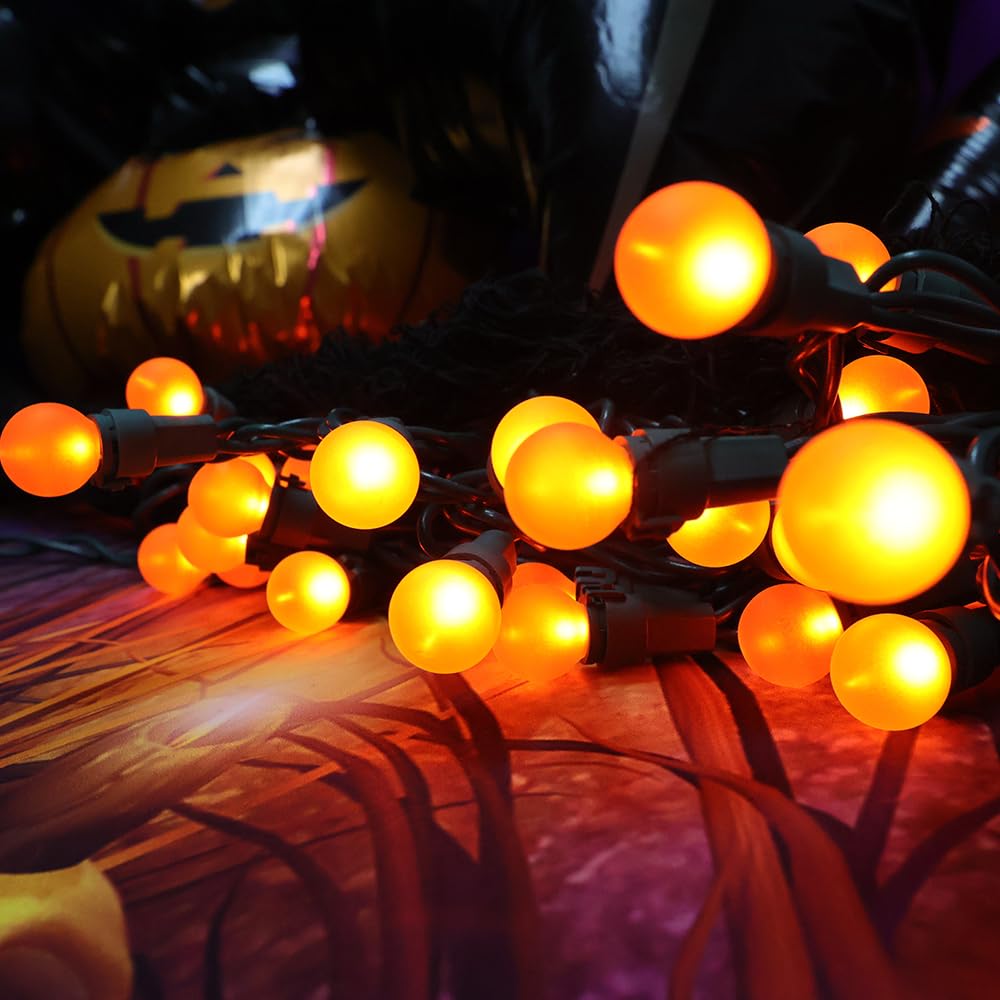 Orange Halloween Lights G15 Glass Frosted Globe Lights - 50 LED 13.5ft Waterproof String Lights for Indoor/Outdoor Decor - Perfect for Halloween Trees, Christmas, Thanksgiving & Holiday Parties