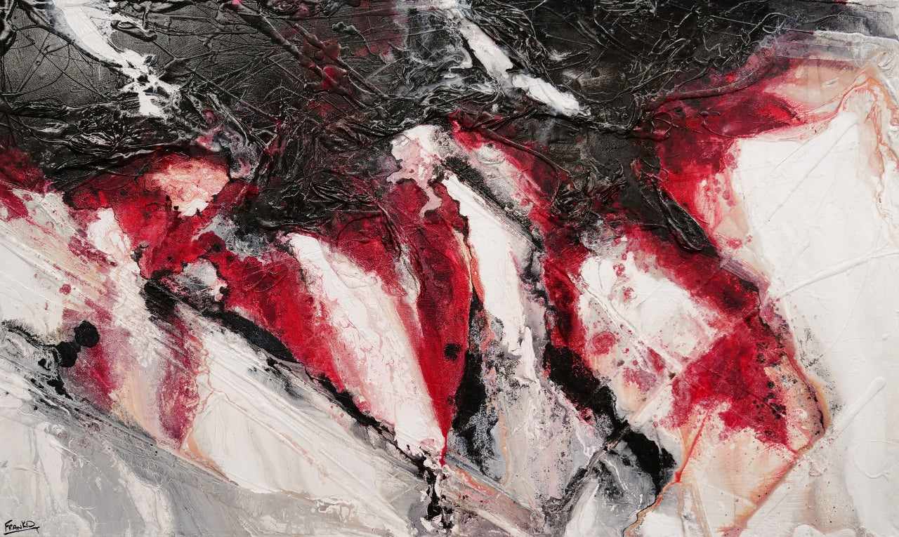 Large 200cm x 120cm Red Black White Abstract Textured Canvas Painting - Modern Wall Art for Living Room, Bedroom or Office Decor