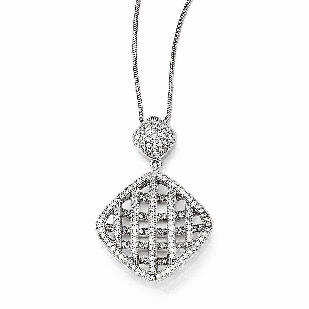 Elegant Sterling Silver & CZ Brilliant Embers Polished Necklace for Women | Perfect for Weddings, Parties & Special Occasions