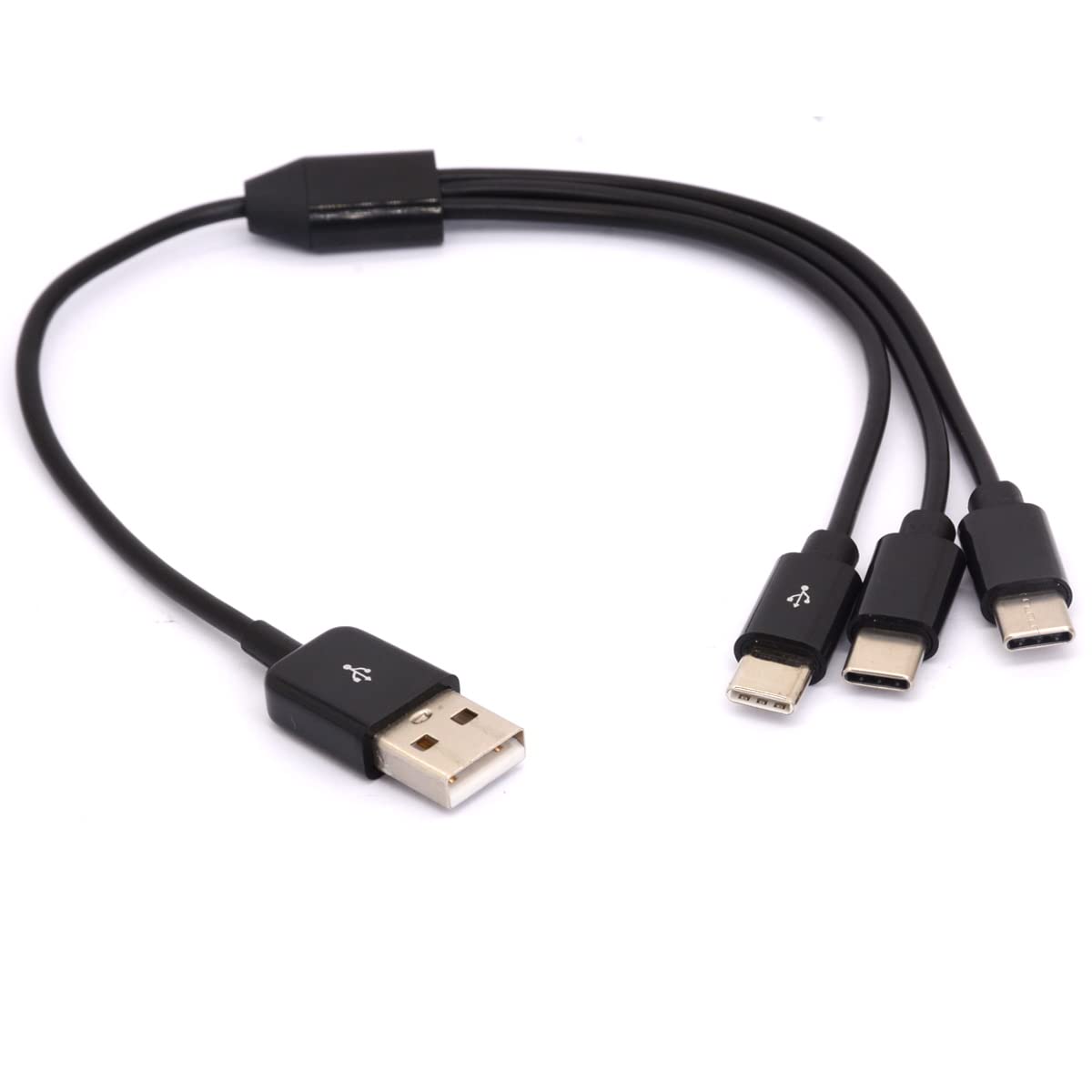3-in-1 USB C Splitter Cable - USB 2.0 Male to Triple Type C Charging Adapter - Sync & Charge 3 Devices Simultaneously - Compatible with iPhone, Android, Tablets (30cm) - Perfect for Travel, Office & Home Charging Stations