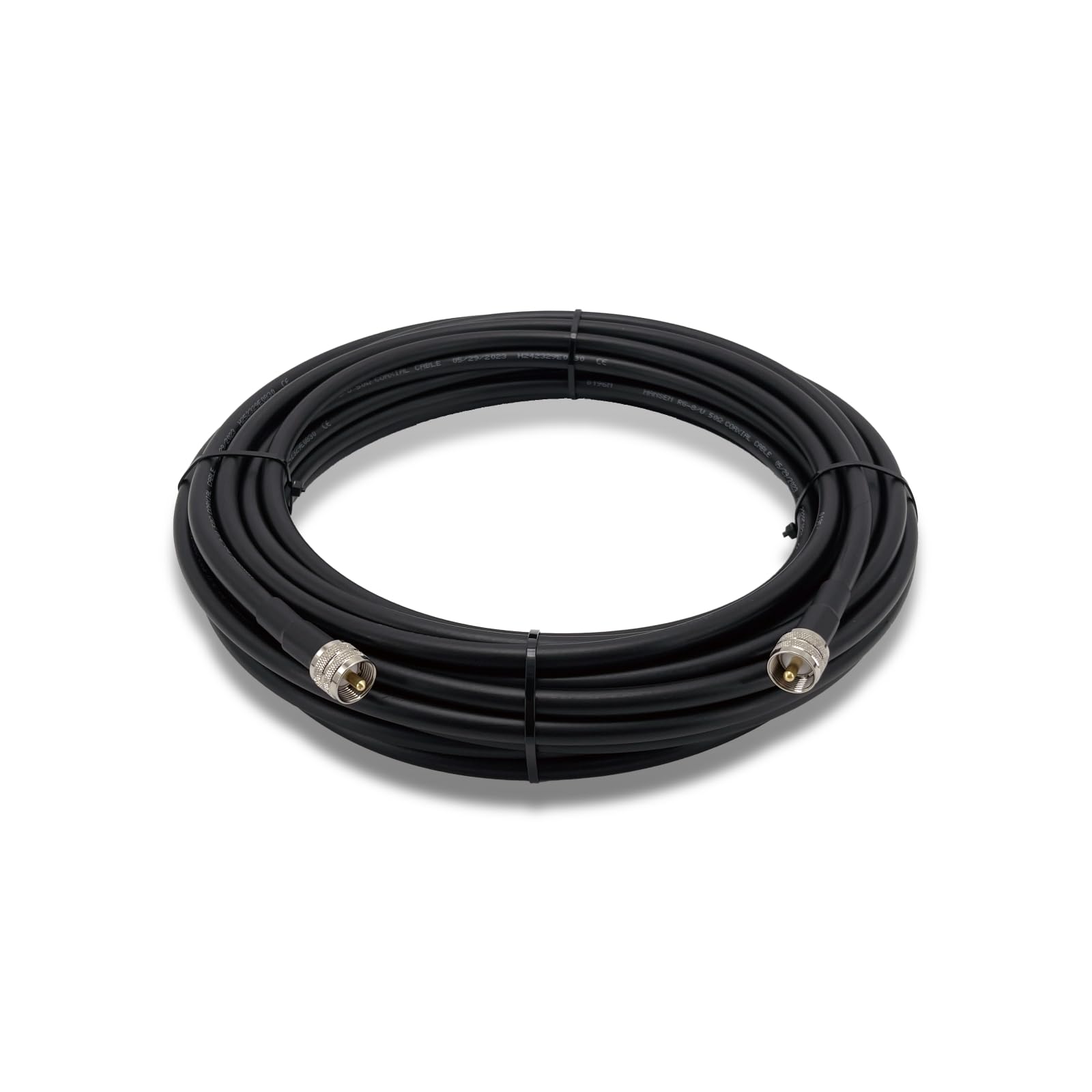 50ft RG-8U Low Loss Coaxial Cable 50 Ohm - PL259 Male to PL259 Male Connector for FM Transmitter, CB Radio, HAM Radio, VHF, VSWR Meter & Antenna - Perfect for Long-Distance Signal Transmission & Outdoor Communication Systems