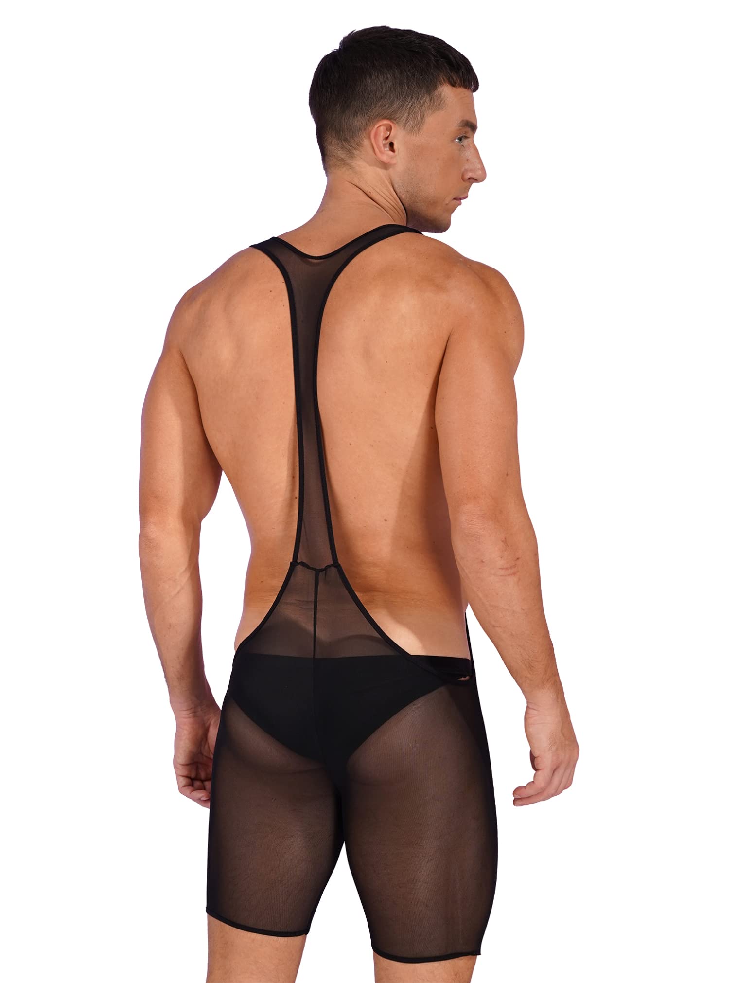 FEESHOW Men's Sexy Mesh Bodysuit - Wrestling Singlet Underwear for Men, Fitness Lingerie Jumpsuit with Breathable Fabric - Perfect for Gym Workouts, Wrestling Matches & Cosplay Costumes