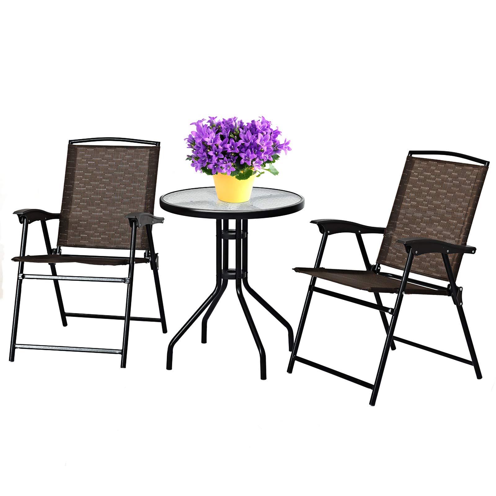 SAFSTAR 3-Piece Outdoor Bistro Set - Round Patio Dining Table with 2 Folding Chairs for Poolside, Balcony, Garden & Yard - 27.5