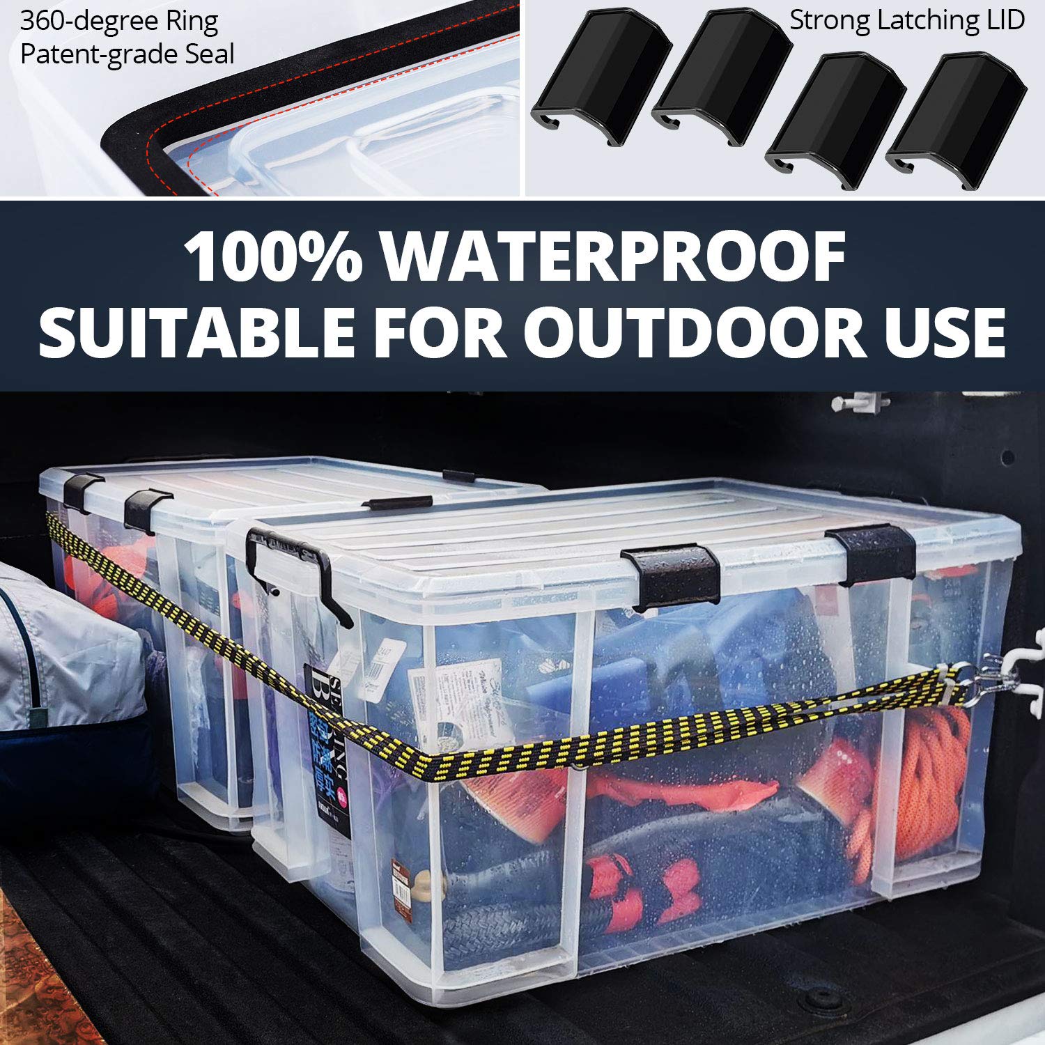 3-Pack 90QT/85L Heavy Duty Storage Bins with Lids - Weatherproof Plastic Storage Containers for Garage, Closet & Moving | Stackable Organizer for Clothes, Outdoor Gear & Trunk Storage | Ideal for Home Organization & Seasonal Storage