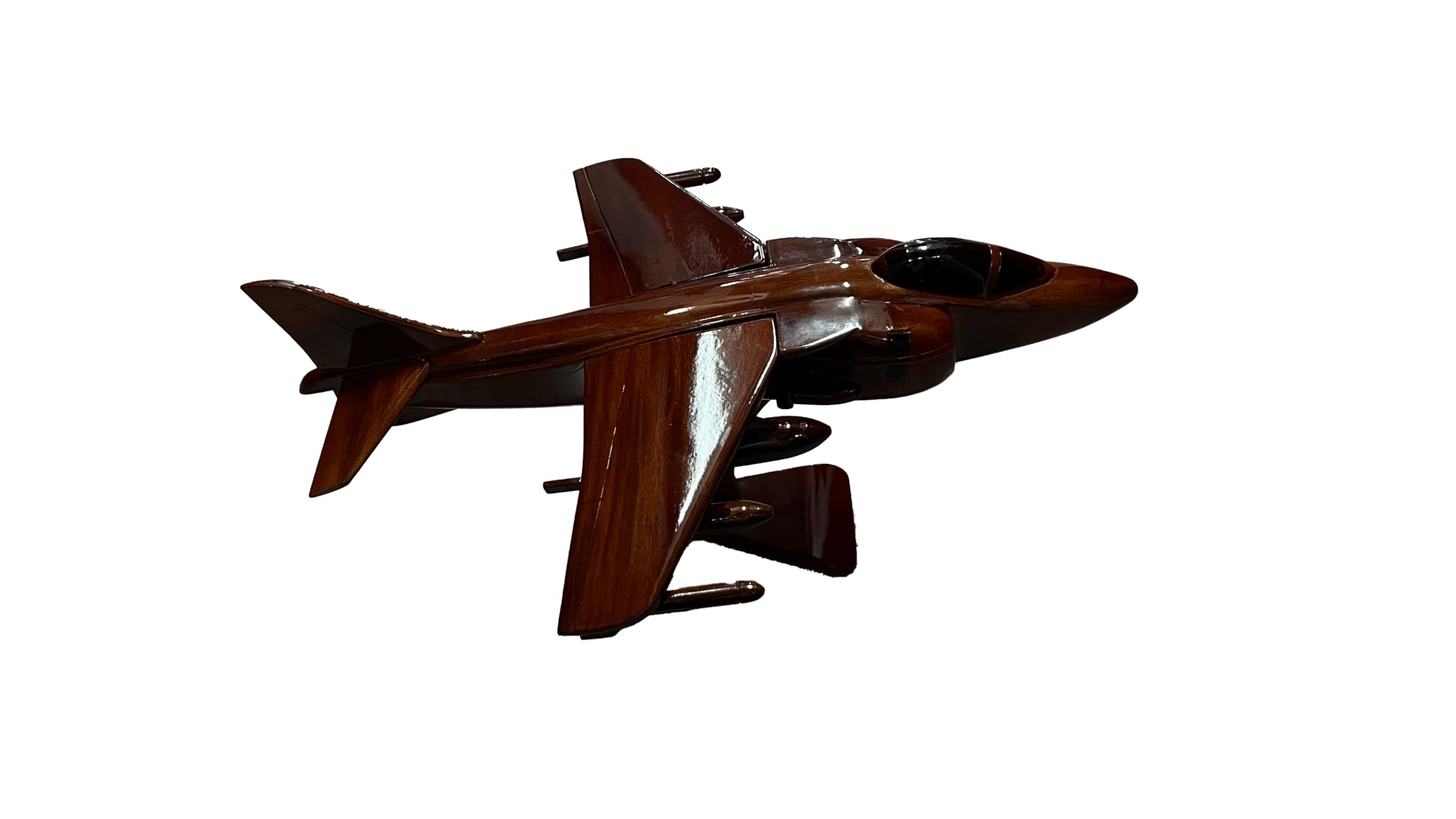 AV-8 Harrier Wooden Desktop Airplane Model - Handcrafted Mahogany Display Piece for Office Decor, Military Collectors & Aviation Enthusiasts