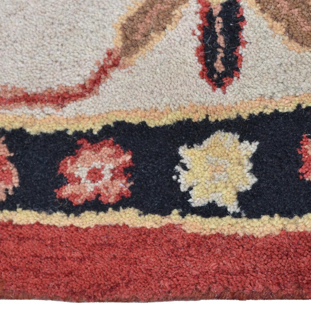 Hand Tufted Wool Eco-Friendly Round Area Rug 6'x6' - Red & Cream Oriental Traditional Design, High Pile Thick Non-Slip Handmade Rug (K00535) for Living Room, Bedroom & Home Decor