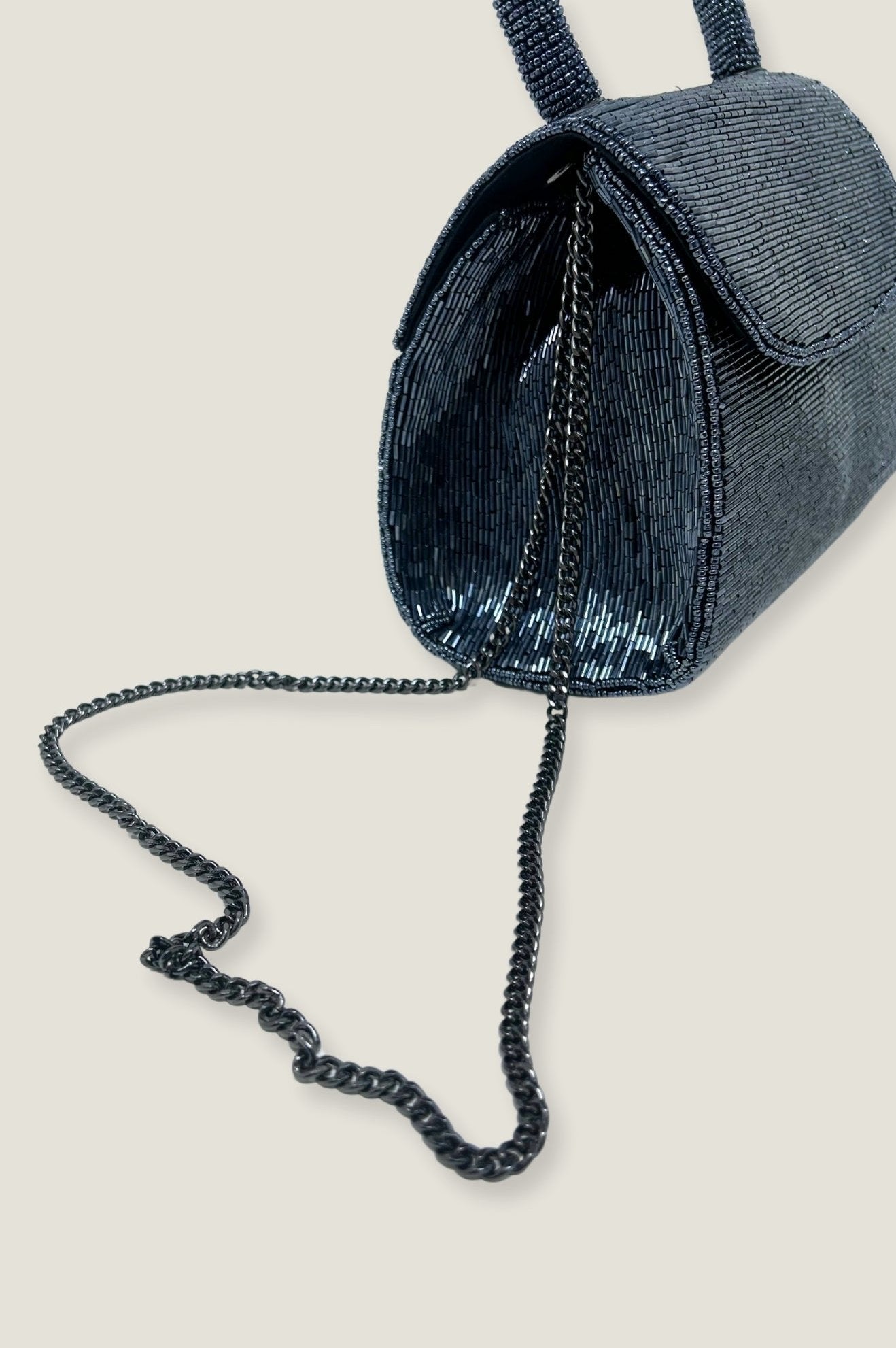 Elegant Navy & Bullet Beaded Handbag for Women - Stylish Evening Clutch for Parties, Weddings & Special Occasions