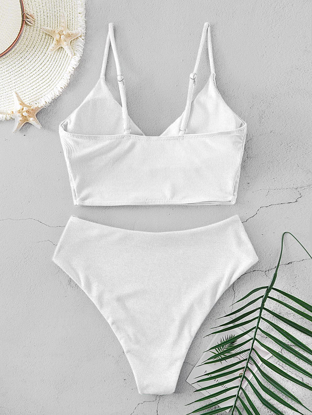 ZAFUL Women's Ribbed High Cut Surplice Tankini Swimsuit Set with Spaghetti Straps - Sexy Bathing Suit for Pool, Beach & Summer Vacations