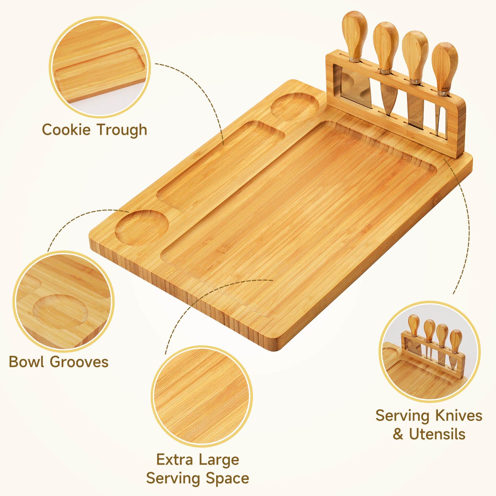 Premium Bamboo Charcuterie Board Set - Large Cheese Platter with Knives, Perfect for Entertaining, Christmas, Wedding & Housewarming Gifts - Elegant Serving Tray for Cheese, Charcuterie & Appetizers
