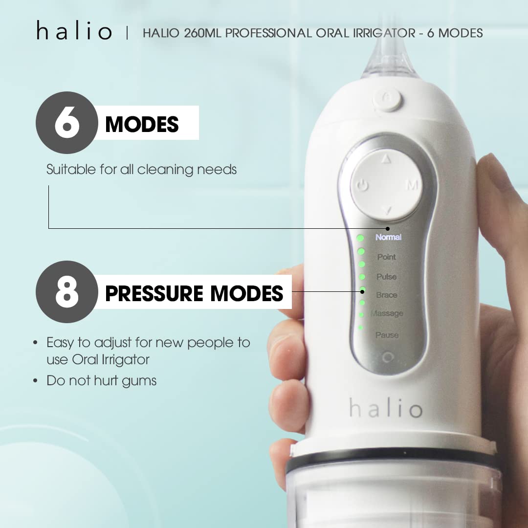 Halio 260ML Professional Cordless Water Dental Flosser - Electric Rechargeable Oral Irrigator with 5 Jet Tips & 6 Cleaning Modes, IPX7 Waterproof for Teeth Cleaning at Home, Travel or Office Use