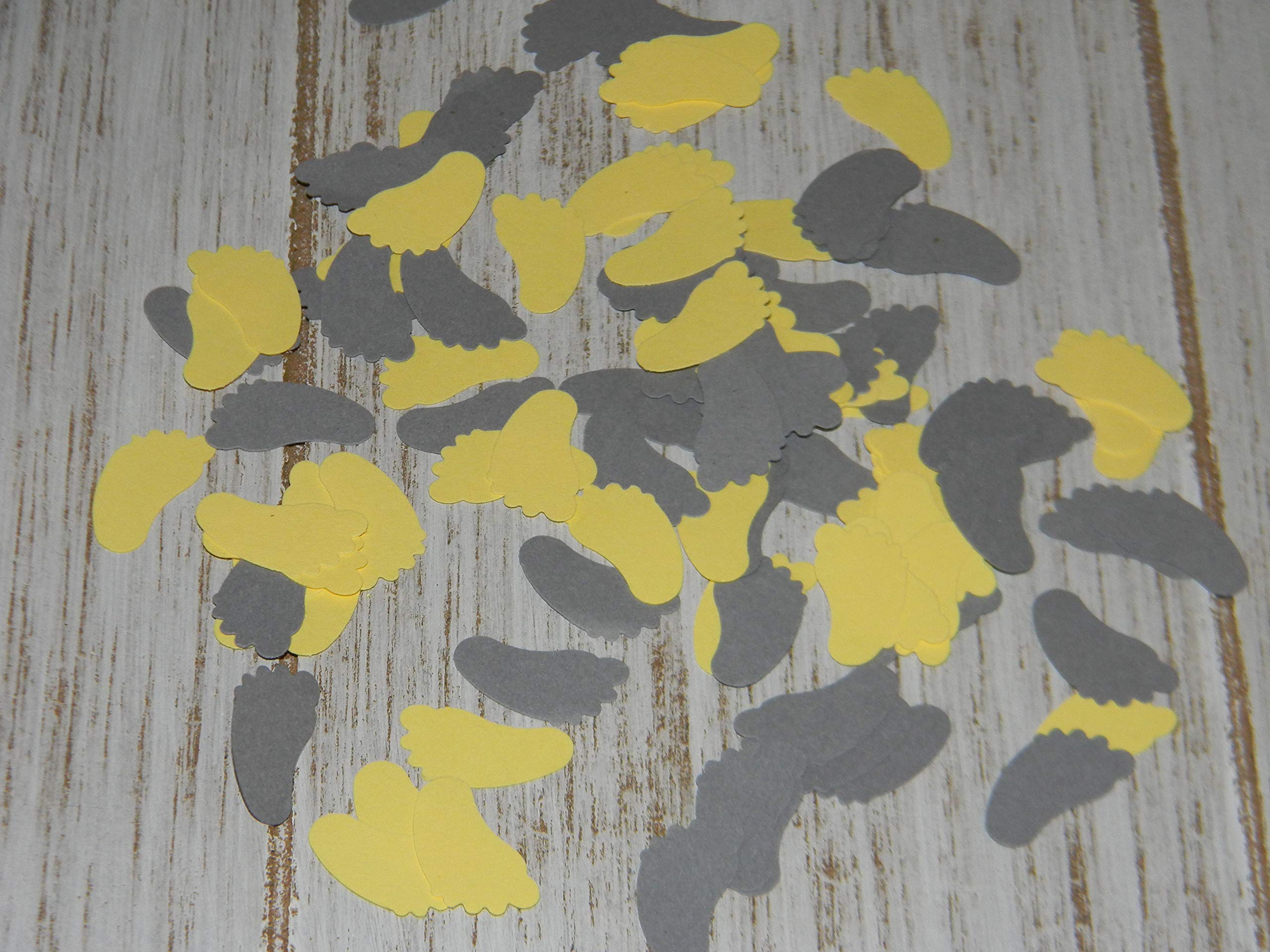200 Mixed Yellow & Gray Baby Feet Confetti - Gender Reveal Baby Shower Party Decorations - Perfect for Baby Showers, Gender Reveals & Nursery Celebrations
