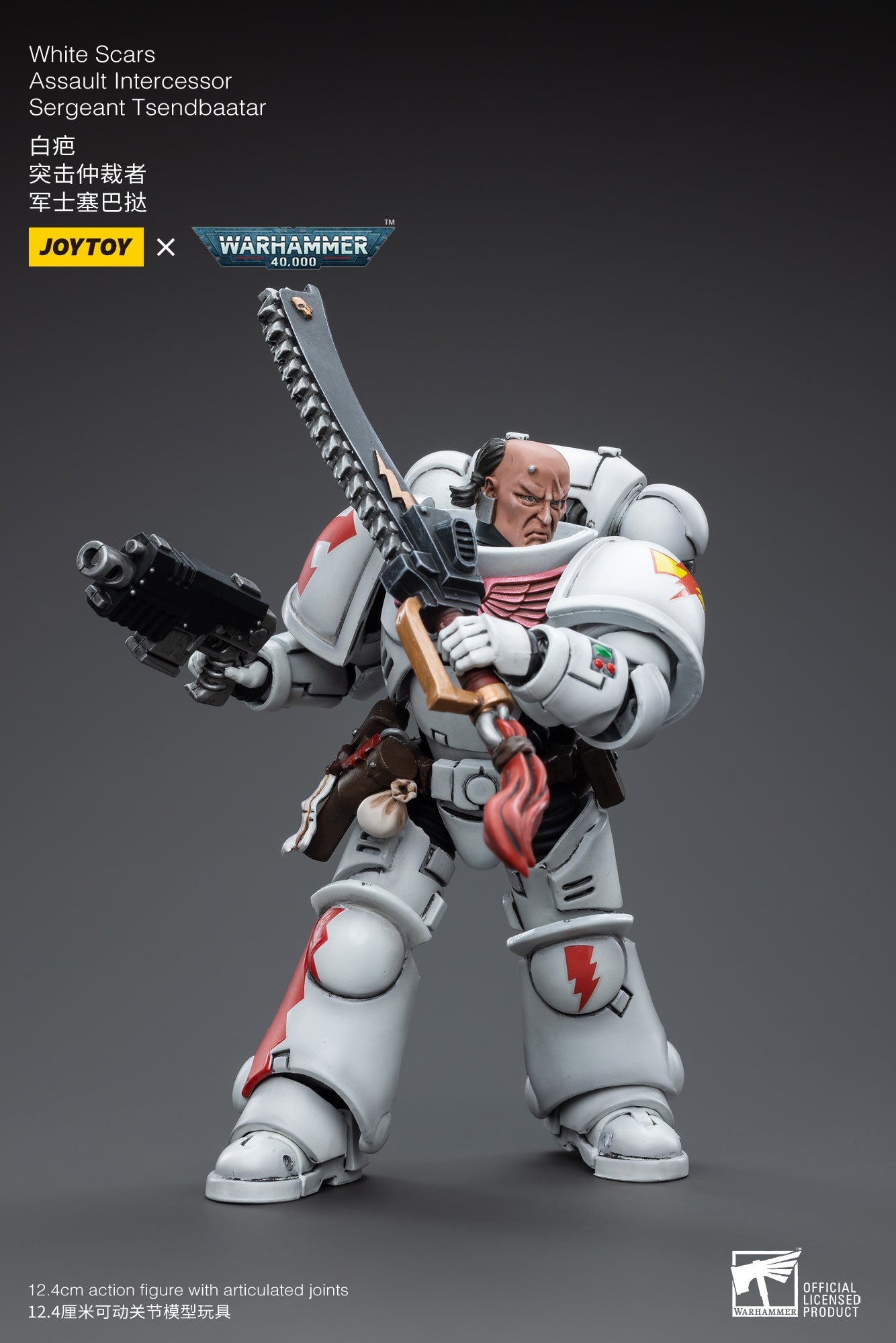 JOYTOY 1/18 Warhammer 40K White Scars Assault Intercessor Sergeant Tsendbaater Action Figure - Collectible Miniature for Tabletop Gaming & Display
