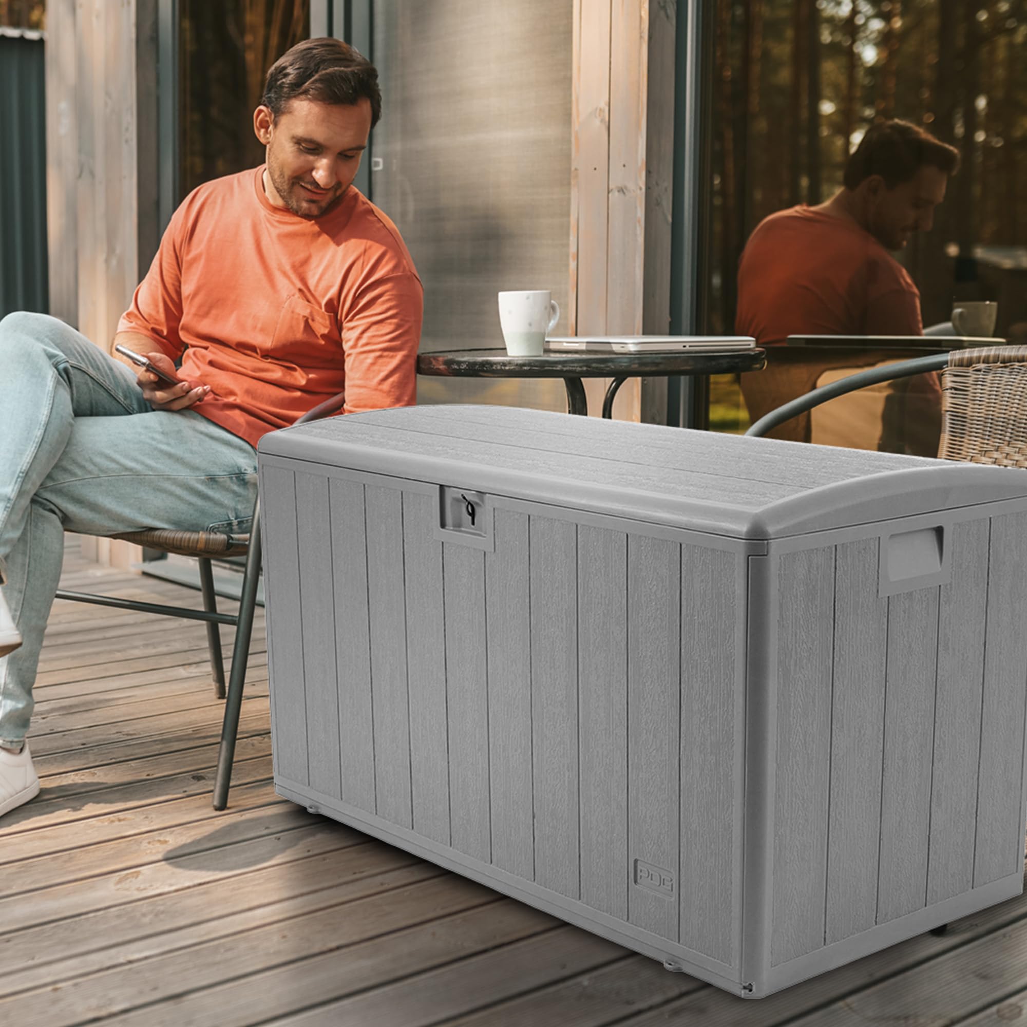 105 Gallon Outdoor Deck Storage Box with Soft Closure - Durable Plastic Deck Box for Patio, Garden & Backyard Organization - Weatherproof & Spacious Gray Storage Container