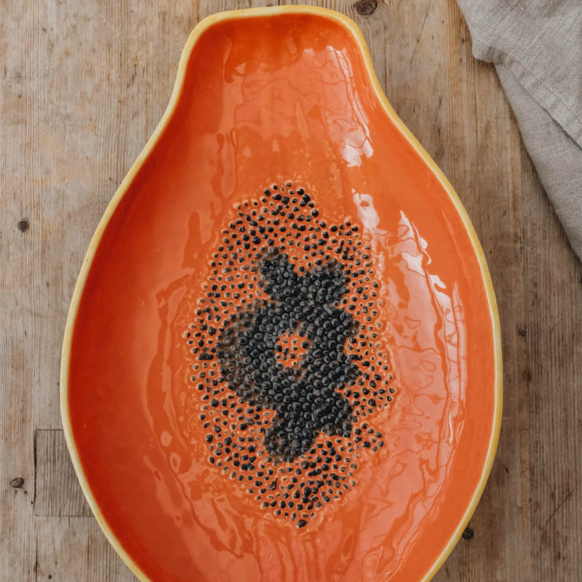 Bordallo Pinheiro Tropical Fruits Papaya Platter - Handcrafted Ceramic Serving Dish for Fruits, Appetizers & Party Decor - Perfect for Dining Table Centerpiece & Tropical Themed Events
