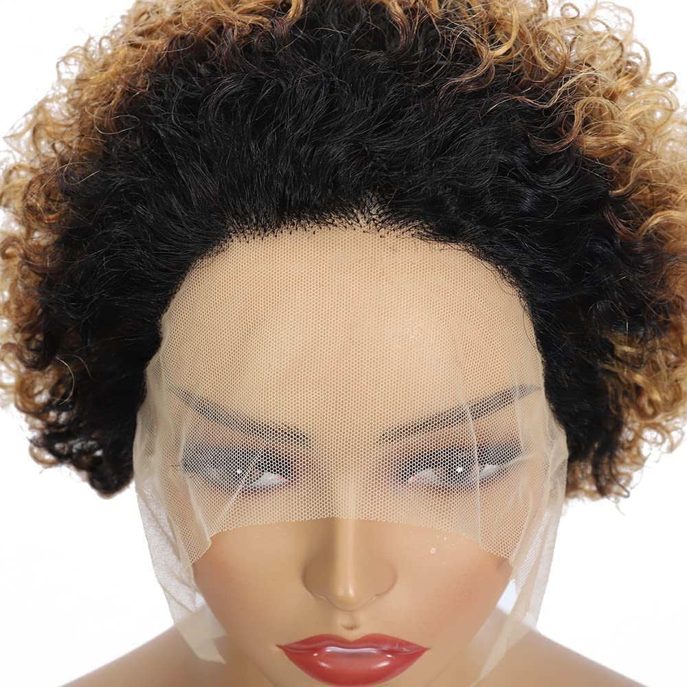 13x1 Lace Front Pixie Cut Human Hair Wig - Pre Plucked Short Curly Bob Wigs for Black Women | Glueless Remy Human Hair Lace Wig (1B/27 Color) | Perfect for Daily Wear, Cosplay & Special Occasions