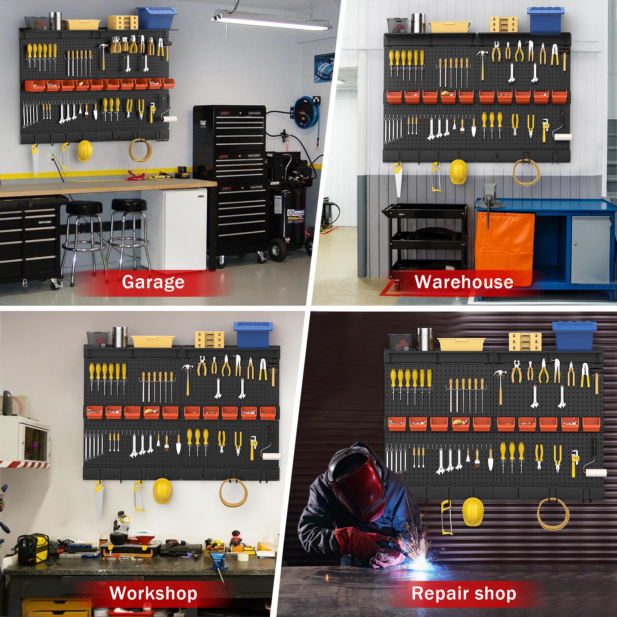Ultrawall Black Pegboard Wall Organizer - 48x36 Inch Garage Storage System with Hooks, Bins & Tool Panel (72-Piece Set) - Perfect for Workshop, Garage & Home Organization
