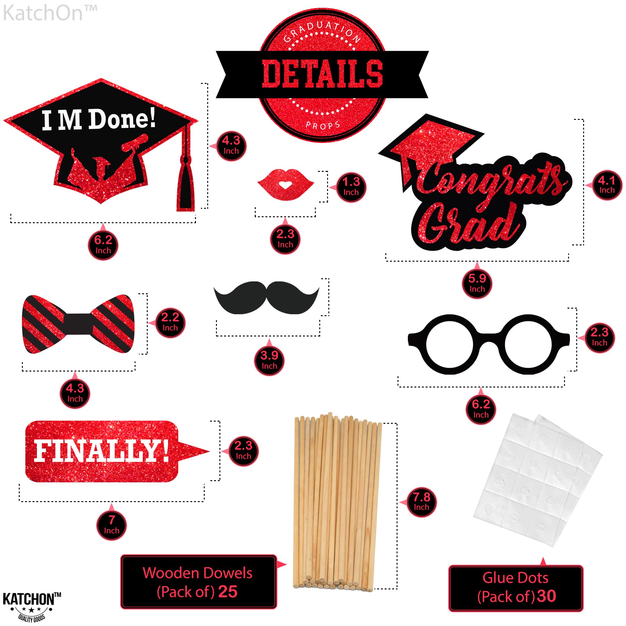 KatchOn Graduation Photo Booth Props 2025 - Pack of 36 Red & Black Graduation Decorations for Class of 2025 | DIY Graduation Party Supplies, Photo Shoot Backdrops & Social Media Props for Graduation Ceremony, Yearbook & Senior Night Celebrations