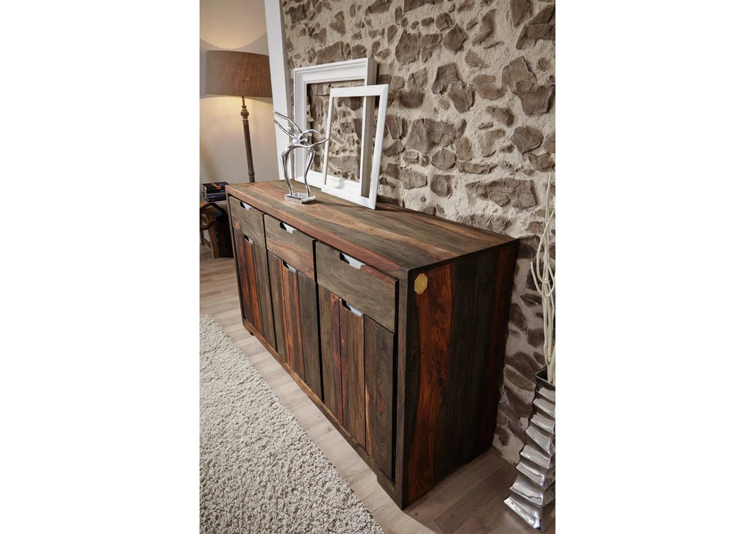 Gfine Solid Sheesham Wood Sideboard - 3 Doors & 3 Drawers, 145x45x85cm - Perfect for Living Room Storage, Dining Room Buffet & Entryway Organization