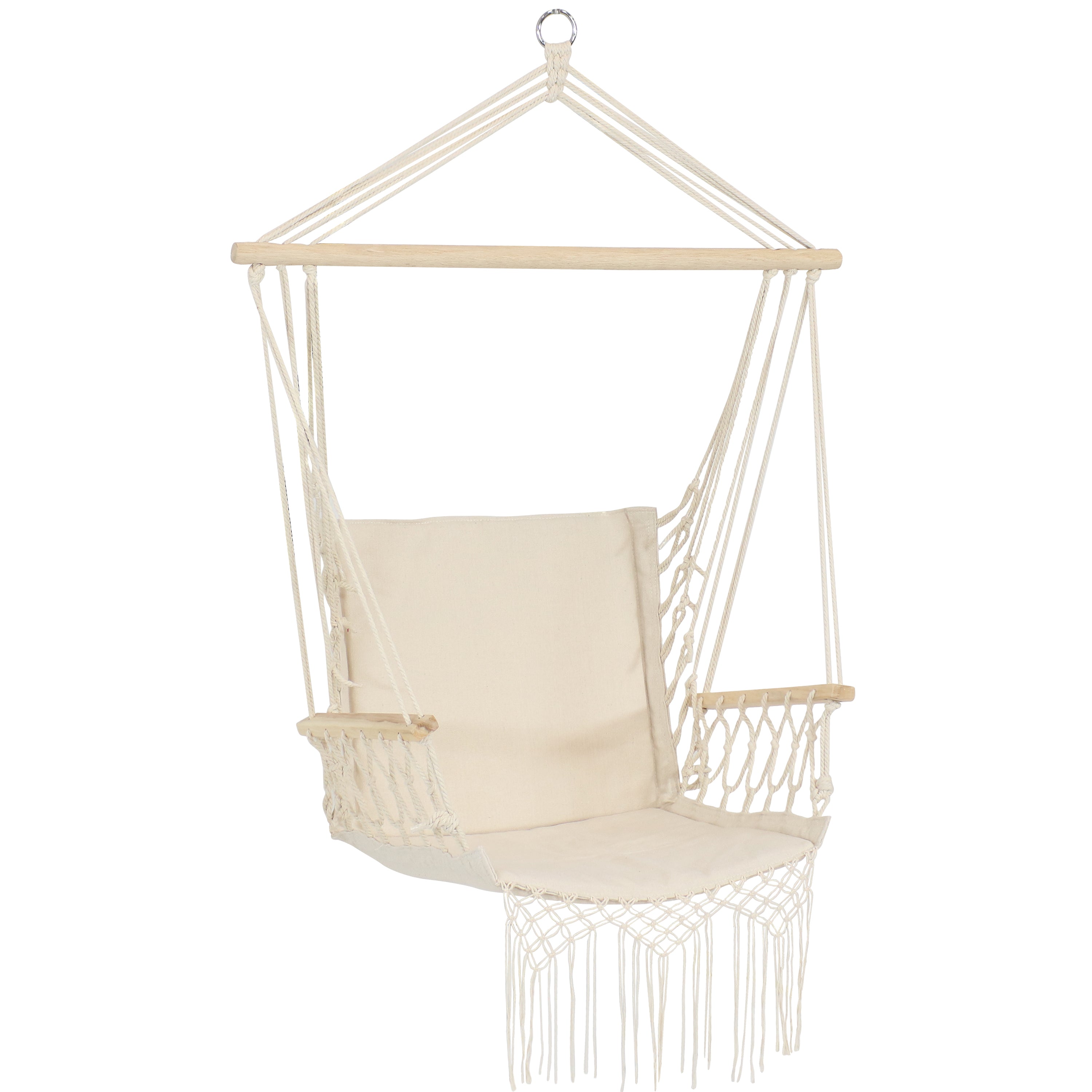 Premium Polycotton Hammock Chair with Armrests - Natural Color for Outdoor Relaxation | Perfect for Patio, Garden, Backyard & Porch Lounging