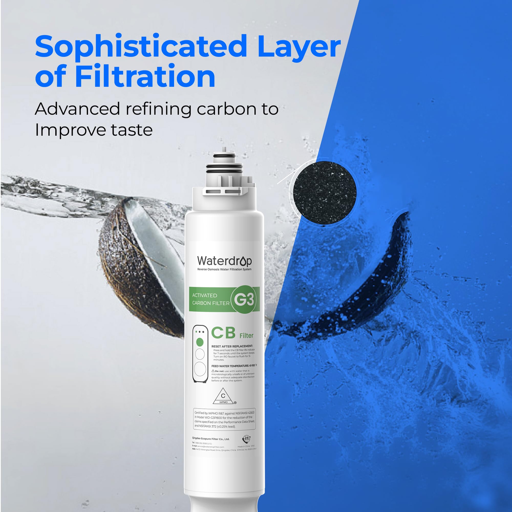 Waterdrop G3 Replacement Filter 1-Year Combo Pack - 2 WD-G3-CF Filters + 1 WD-G3-CB Filter - Compatible with WD-G3-W, WD-G3P600 & WD-G3P800-W RO Systems - Perfect for Clean Drinking Water at Home & Office