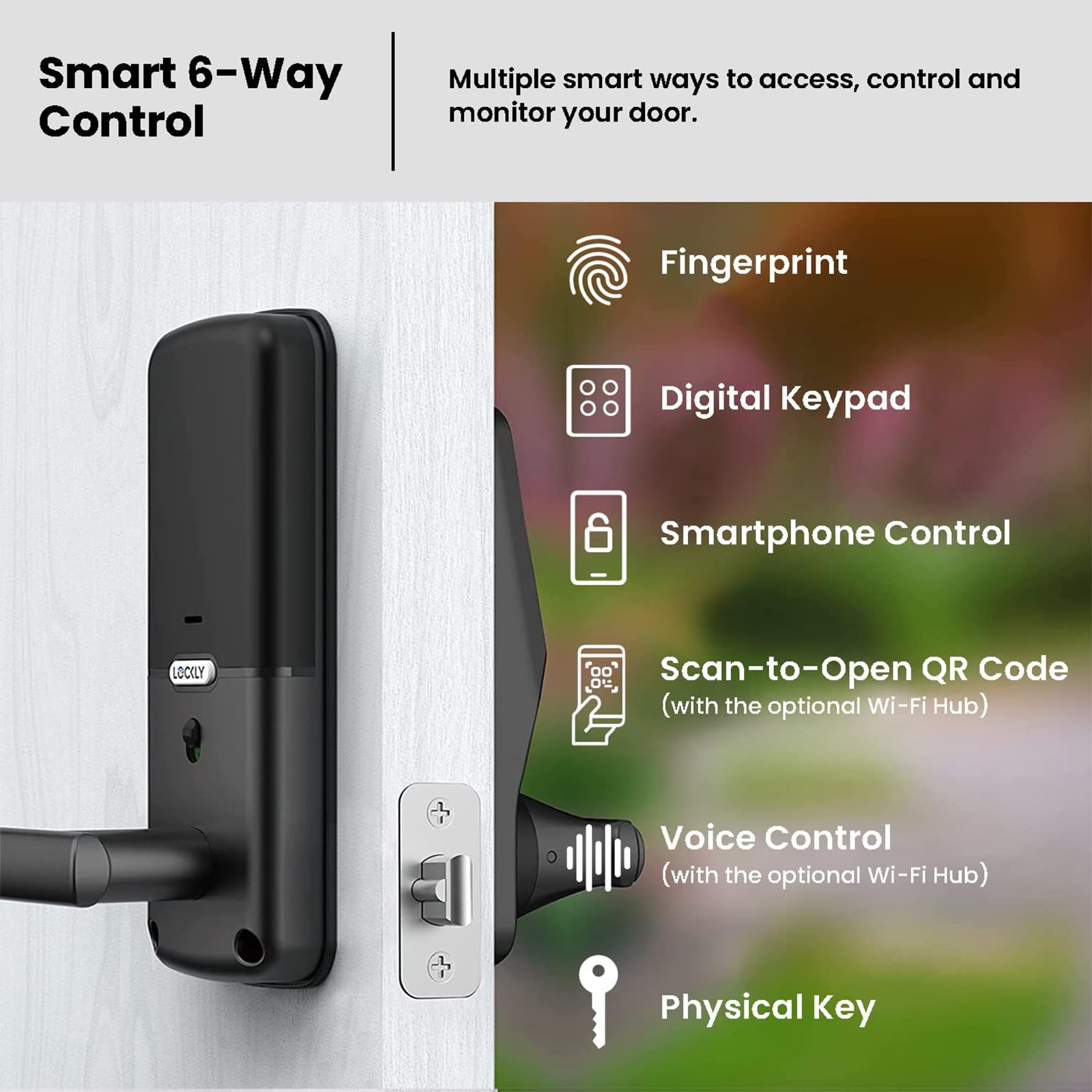 Lockly Secure Plus Smart Door Lock - Keyless Entry with Bluetooth, PIN Genie® Keypad & 3D Fingerprint Sensor | Auto-Locking Handle for Home Security | Perfect for Apartments, Vacation Homes & Smart Home Systems