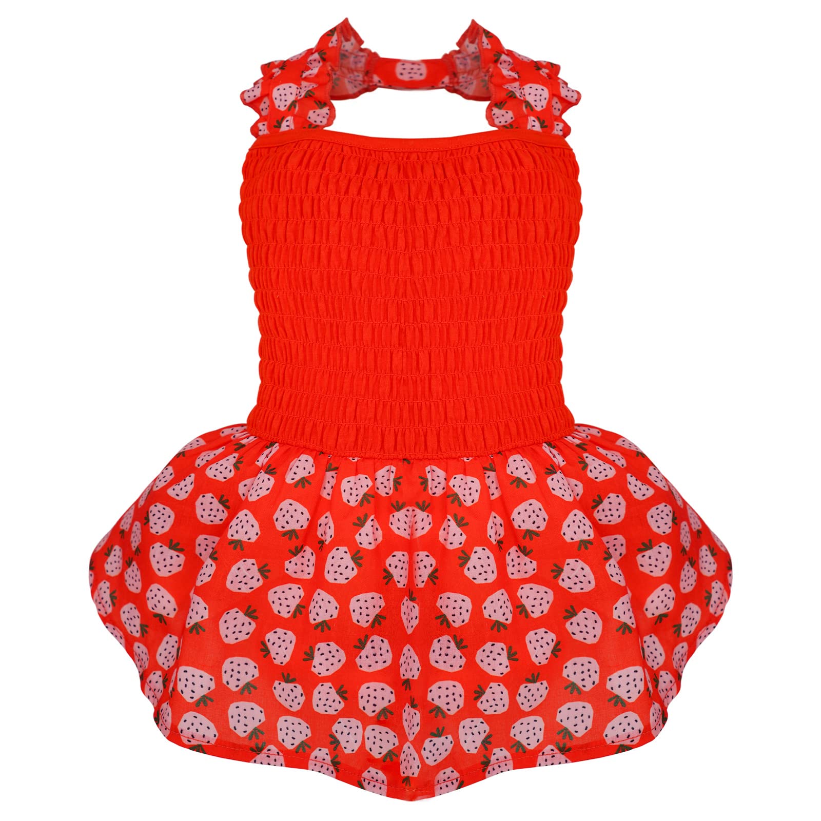 KYEESE Red Strawberry Pattern Dog Dress - Adjustable Halter Skirt Sundress for Small Dogs | Perfect for Summer Outings, Pet Parties & Photo Shoots