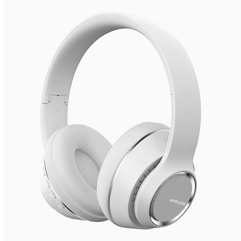 Wireless Bluetooth Over-Ear Headphones with Foldable Design, Stereo Sound, Micro SD/TF & FM Radio - Compatible with Phone, PC, Laptop - Soft Earmuffs & Lightweight for Long Wear (White) - Perfect for Travel, Workouts, Office & Gaming
