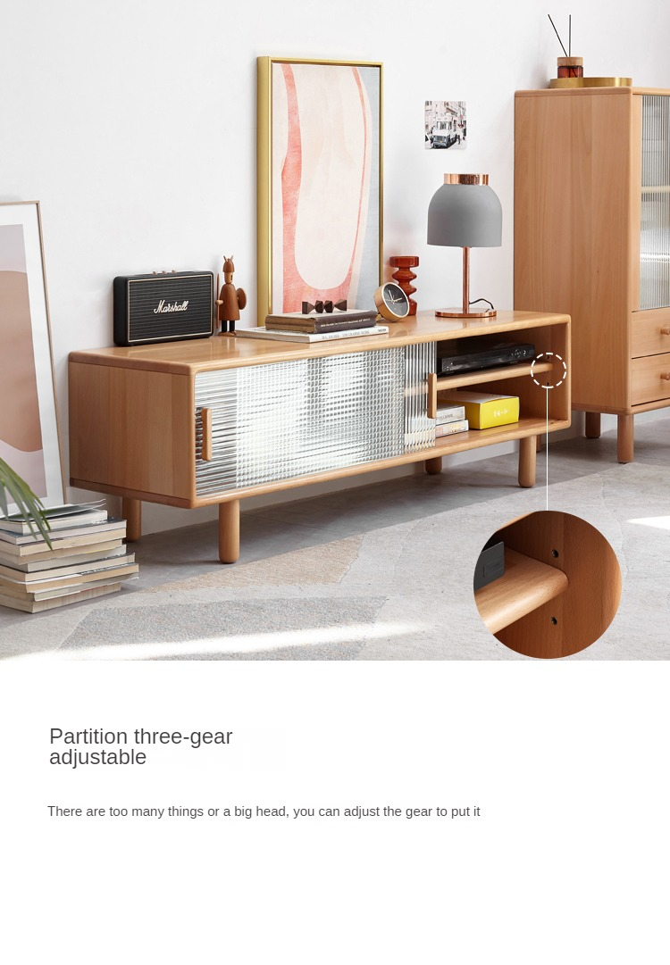 Solid Beech Wood TV Stand with Storage - Modern Entertainment Center for Living Room, Bedroom & Home Theater