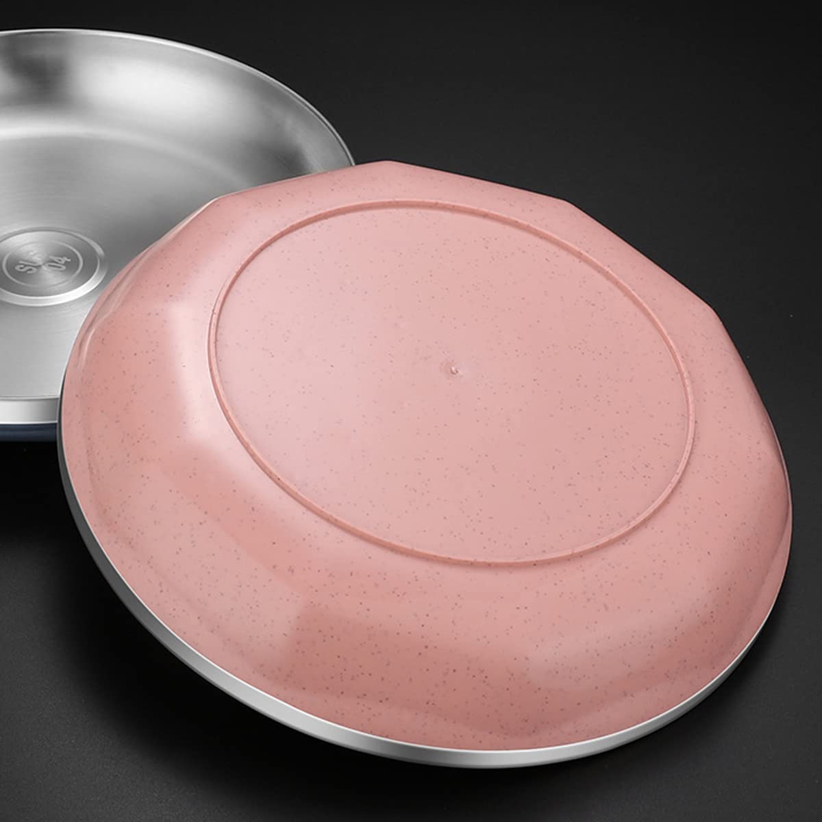 2-Pack 8.5 Inch 18/8 Stainless Steel Plates - 304 Food Grade Metal Dinner Plates for Adults, Deep Dish Camping & Picnic Serving Plates in Pink - Reusable, Dishwasher Safe - Perfect for Outdoor Adventures, BBQs & Dorm Use